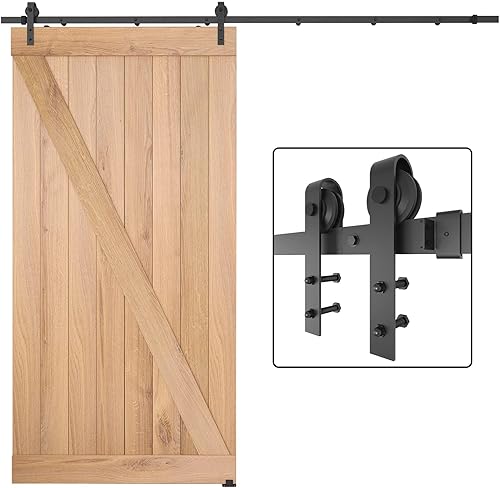 Kit de herrajes para puerta de granero de 8 pies, juego de herrajes para puertas correderas para puertas interiores y exteriores