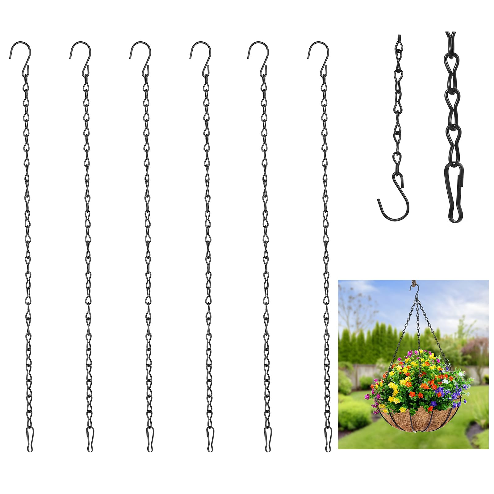 6 Pcs Hanging Chains with Hooks, 20 Inch Hanging Basket Chains with Hooks Clips, Metal Chain Garden Plant Hangers for Hanging Bird Feeders Planters Lanterns Wind Chimes Decorative Christmas Ornaments