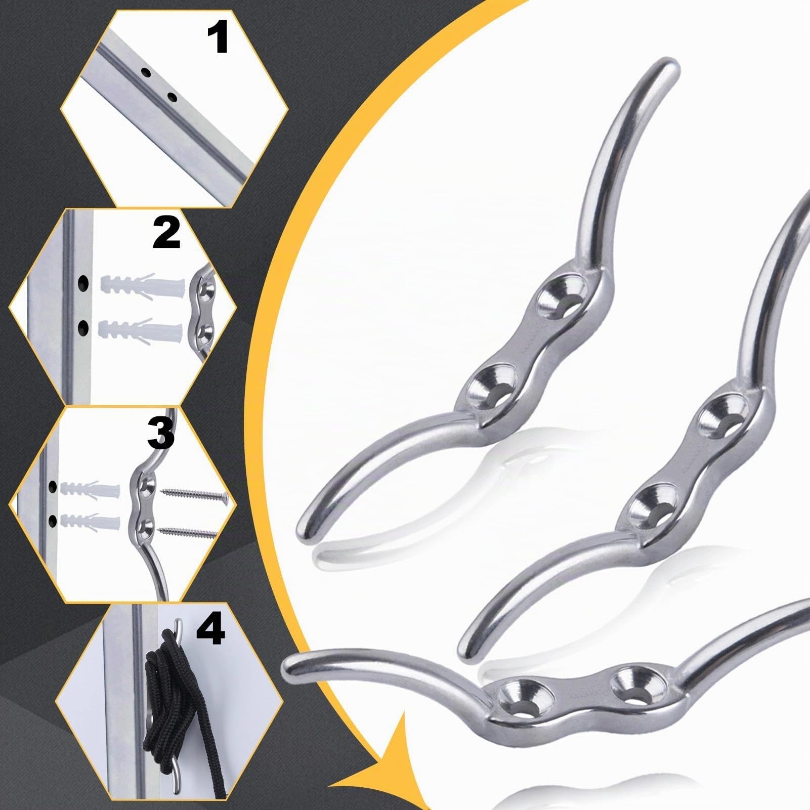 LEONTOOL Kit Poulie Simple en Acier Inoxydable 304 M20 – 9 Pièces avec Cordage Nylon, Plaque Œillet et Taquet – Système de Levage et Suspension Robustepour Garage, Bricolage et Hanging