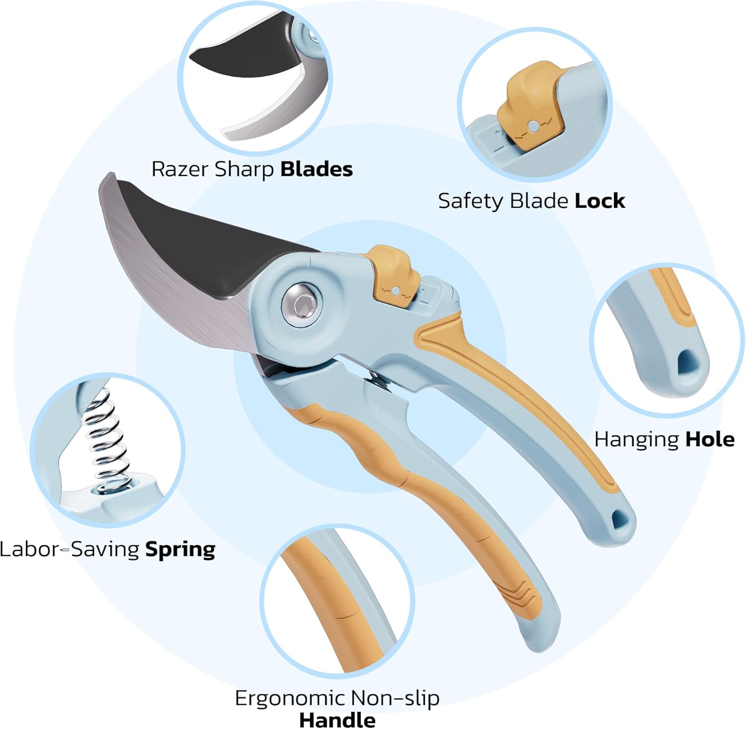 NEXON Garden Pruning Shears 2 Pack, 8 Bypass Hand Pruner & 6.25 Precision Garden Scissors, Professional Garden Clippers for Plants and Flowers