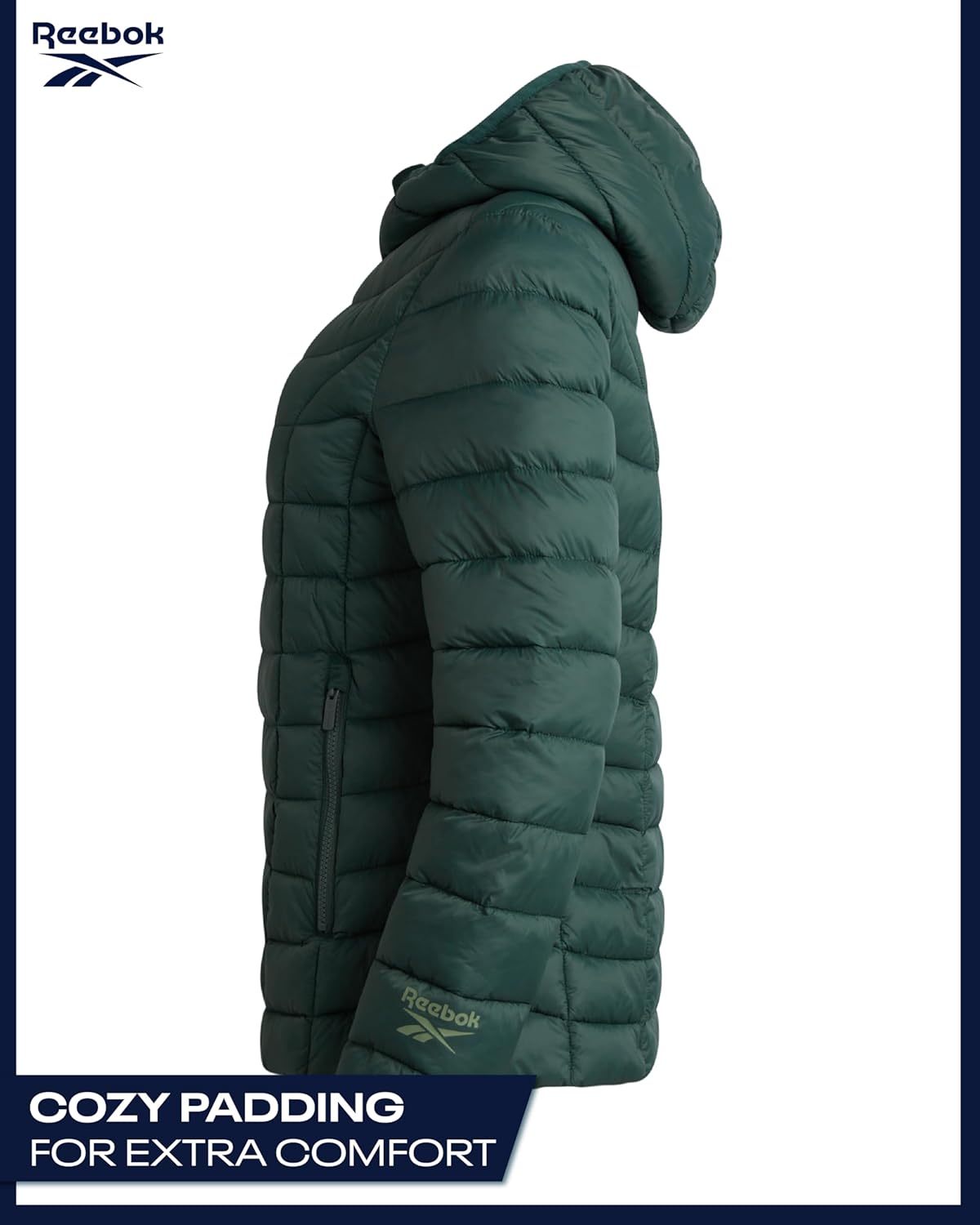 Reebok Womens Puffer Jacket - Lightweight Quilted Snow Glacier Shield Zip Up Bubble Winter Coat for Women with Hood & Pockets - Image 6