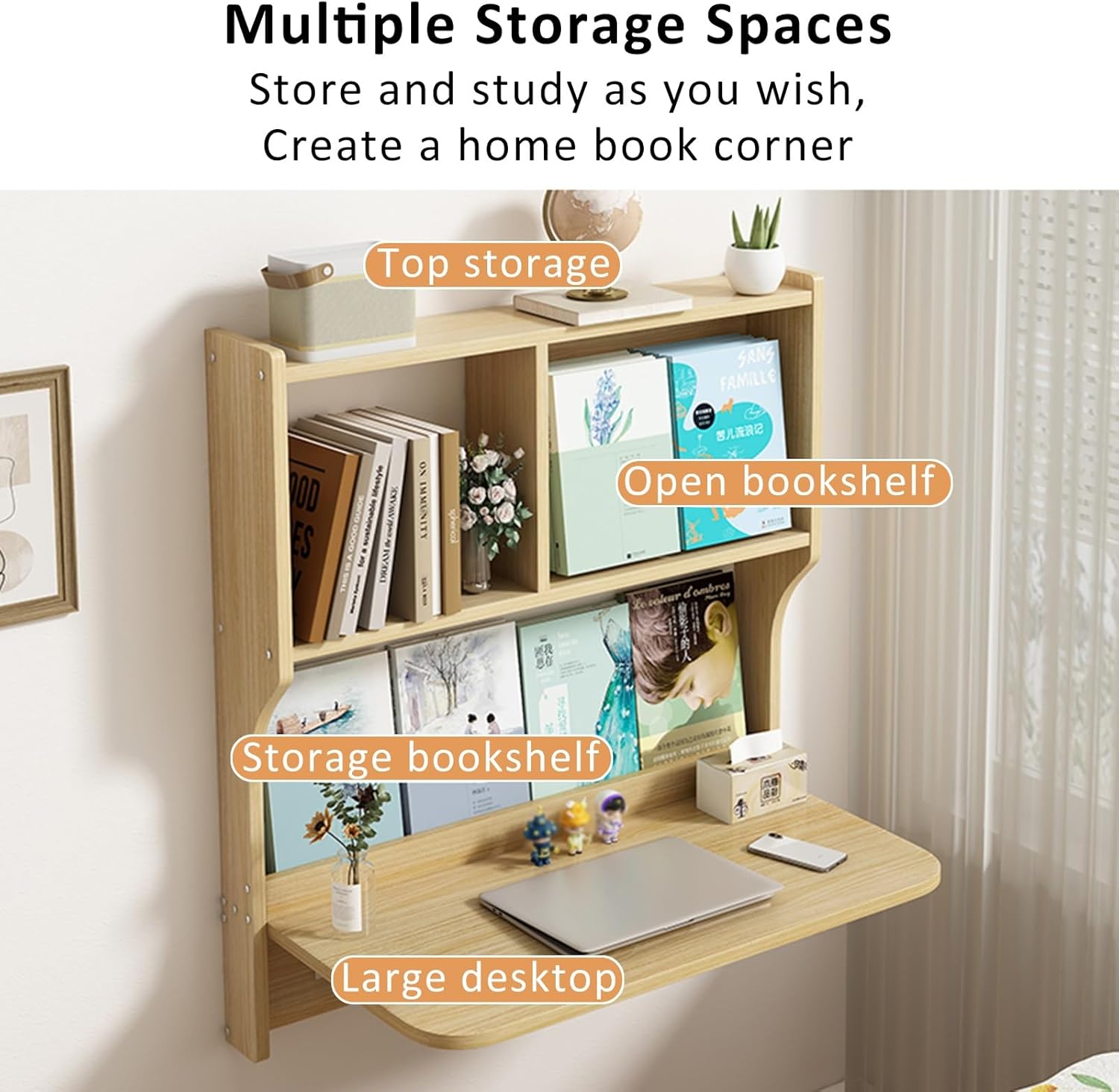 Wall Mounted Folding Workbench Heavy Duty Foldable Work Table Laundry Room Table for Folding Clothes Fold Down Wall Desk Mounted Desk for Small Spaces for Office Laundry Kitchen Counter(Wood color,82.