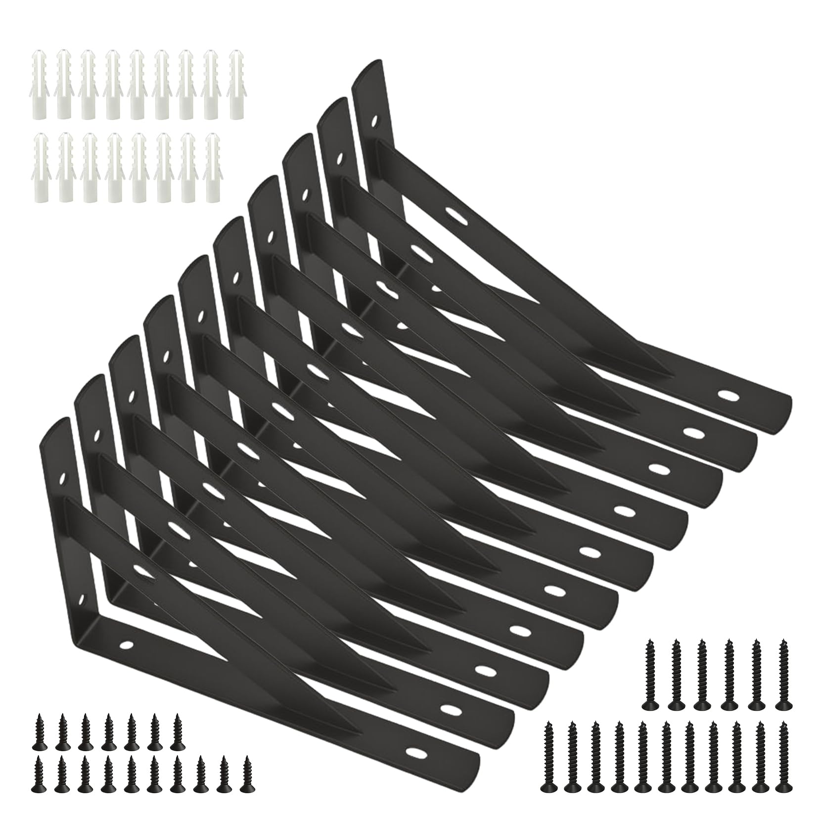 10 Pcs Black Shelf Brackets Heavy Duty, Metal Triangle Wall Brackets for Shelves, 90 Degree Right Angle Shelf Supports Shelving Braces for Home Living Room Bedroom (10Pcs-15x9.5cm/5.9x3.7 Inch)