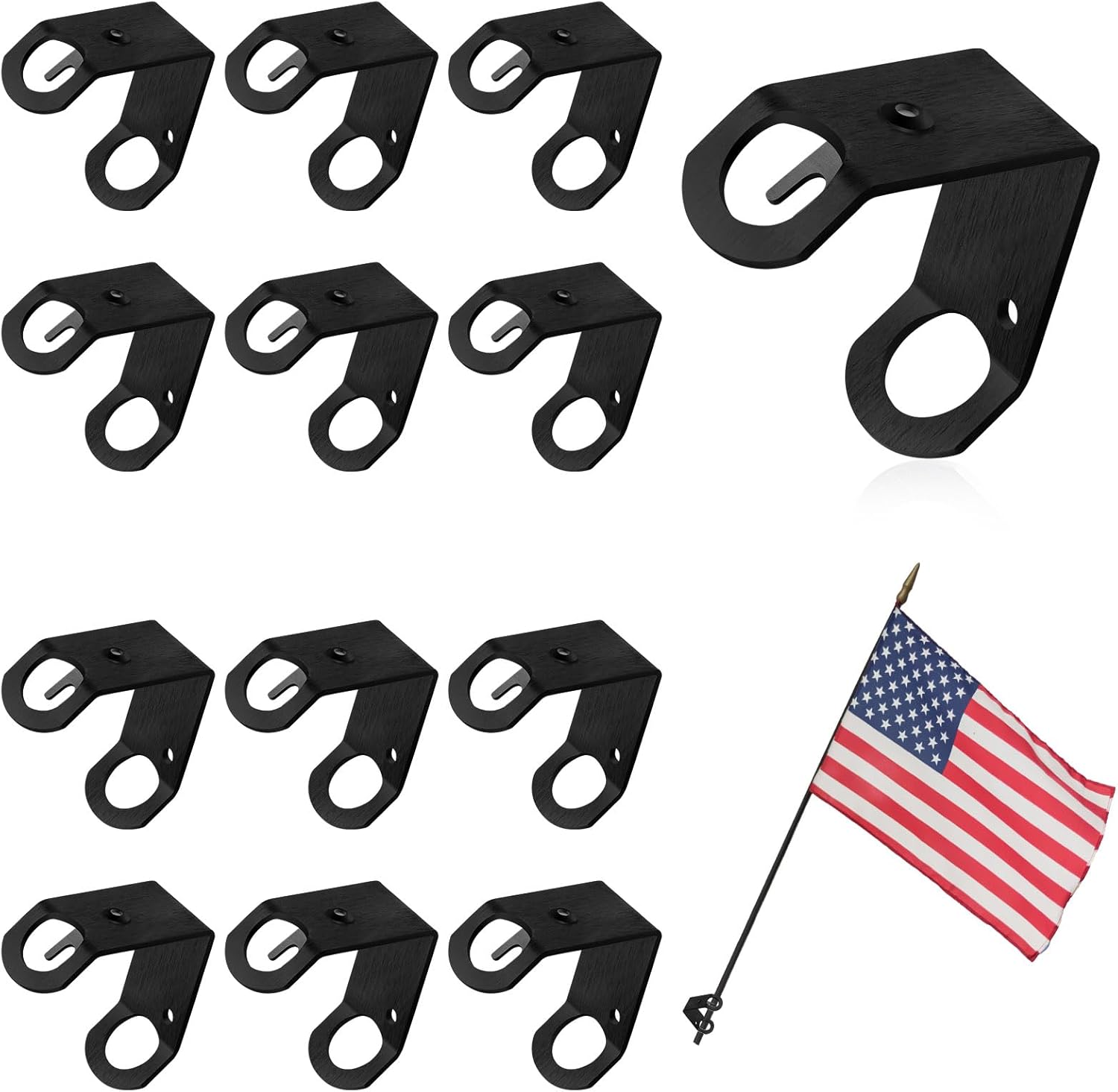 Therwen 12 Pcs Classroom Mounting Brackets Classroom Flag Wall Aluminum Style Flag Pole Bracket Mount for 12" x 18" and 2' x 3' School Flags (Screws Included) (Black)