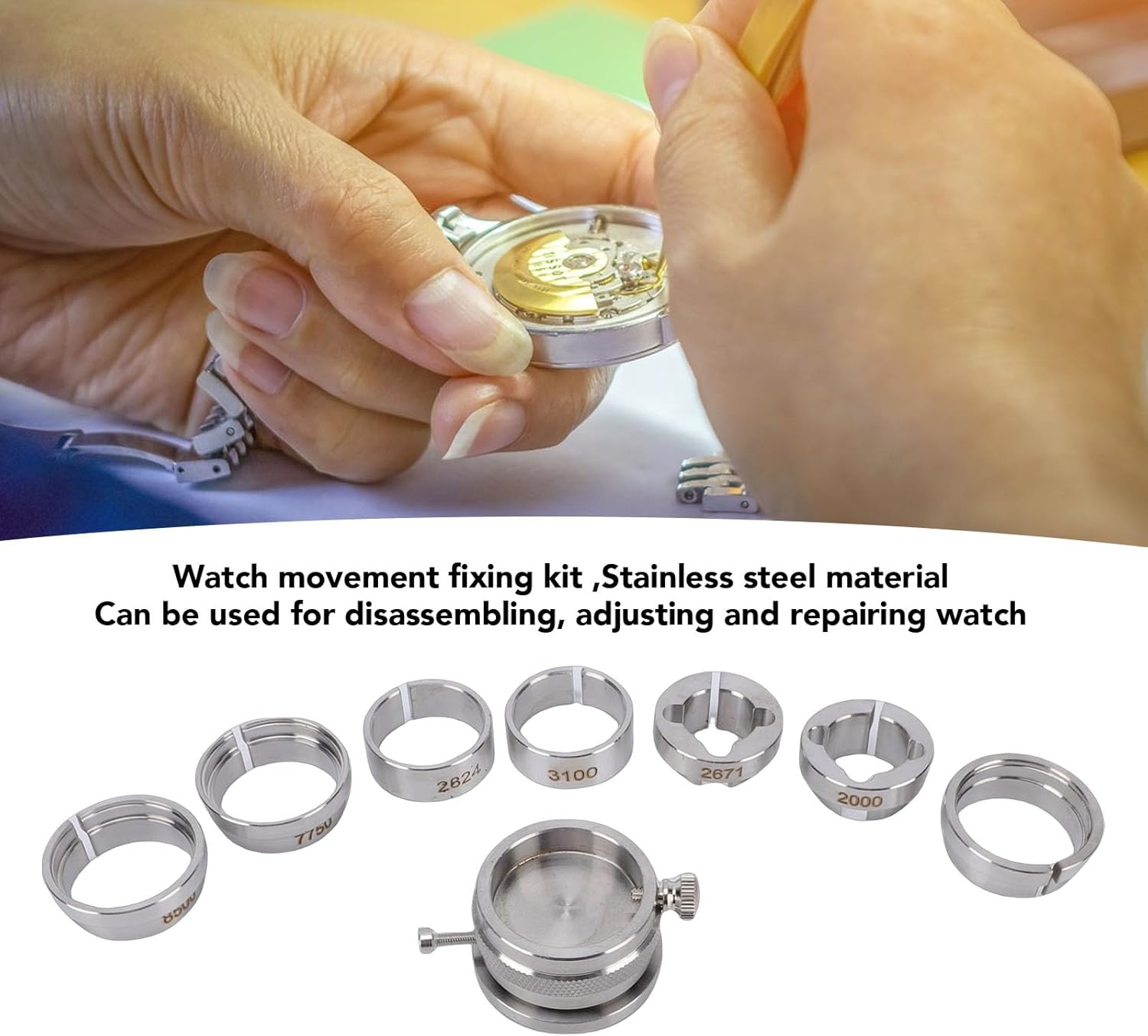 ZJchao Watch Movement Base Kit, 8pcs Watchmaker Accessories Wristwatch Winding Kit Professional Stainless Steel Watches Movement Fixing Tool Set for Watch Repair and Maintenance