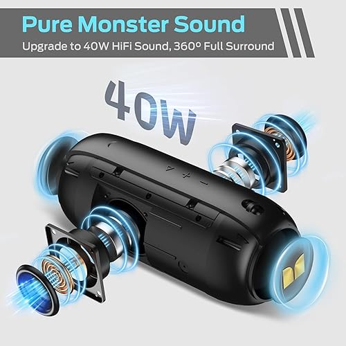 Miniatura 2 de Monster Altavoz Bluetooth S320, 40 W True Wireless, efecto de sonido estéreo de 360, IPX7 impermeable, tiempo de reproducción de 32 horas, adecuado
