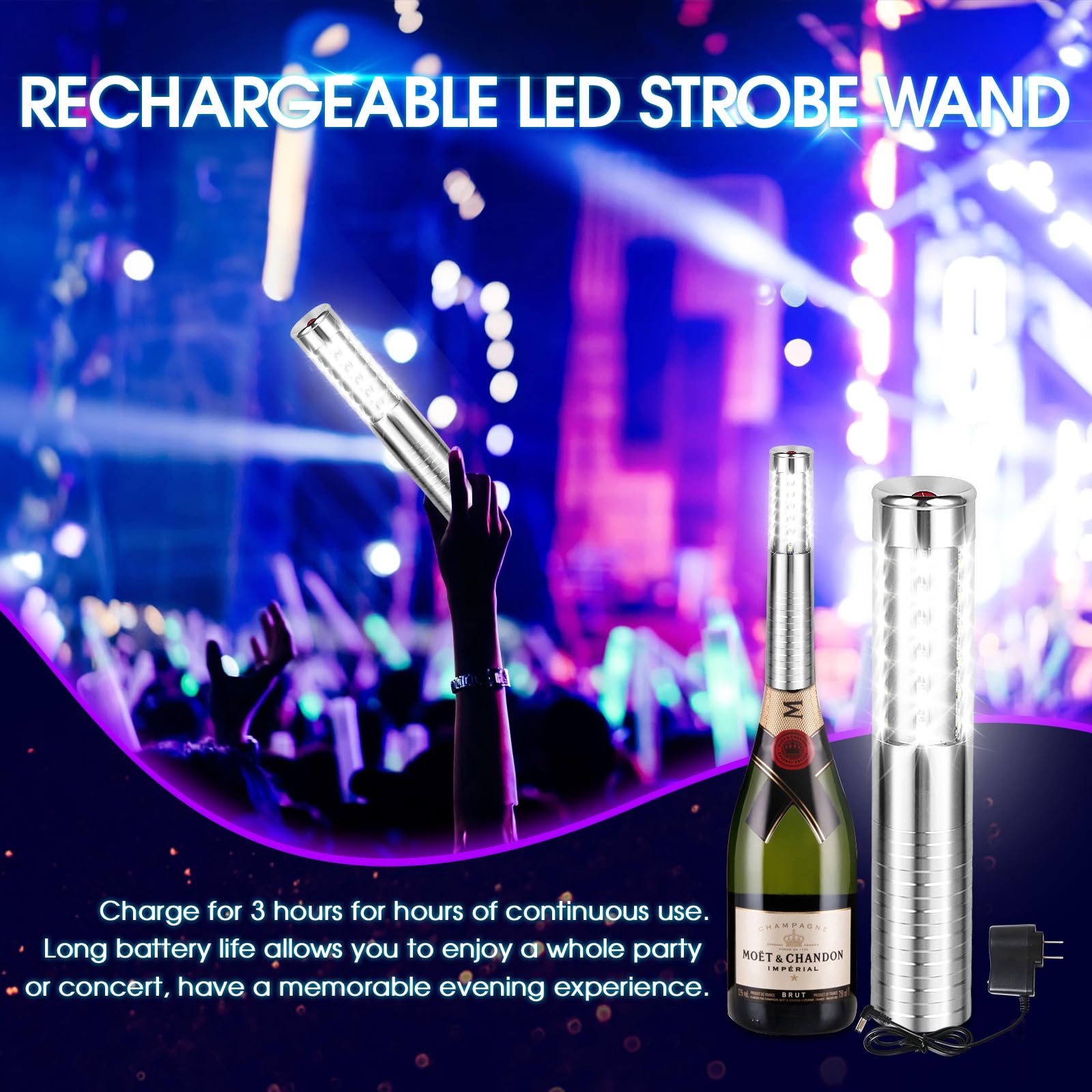 6 luci LED stroboscopiche a LED per bottiglie di champagne, luci di servizio per bottiglie di champagne, decorazione per discoteca, matrimoni, feste, concerti (argento)
