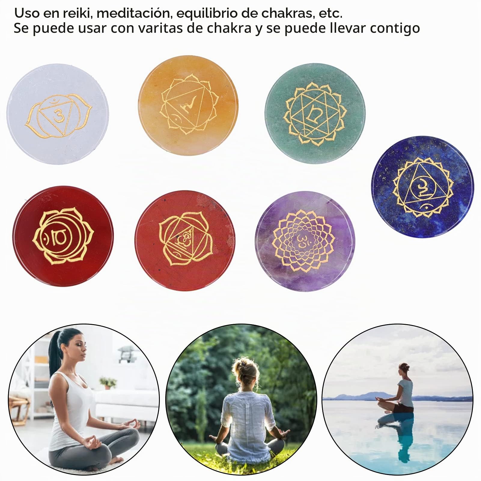 Juego de Chakras, Juego de Piedras de Chakra de Natural de 7 Piezas para Meditación para Reiki para el Equilibrio de Chakras para la Curación