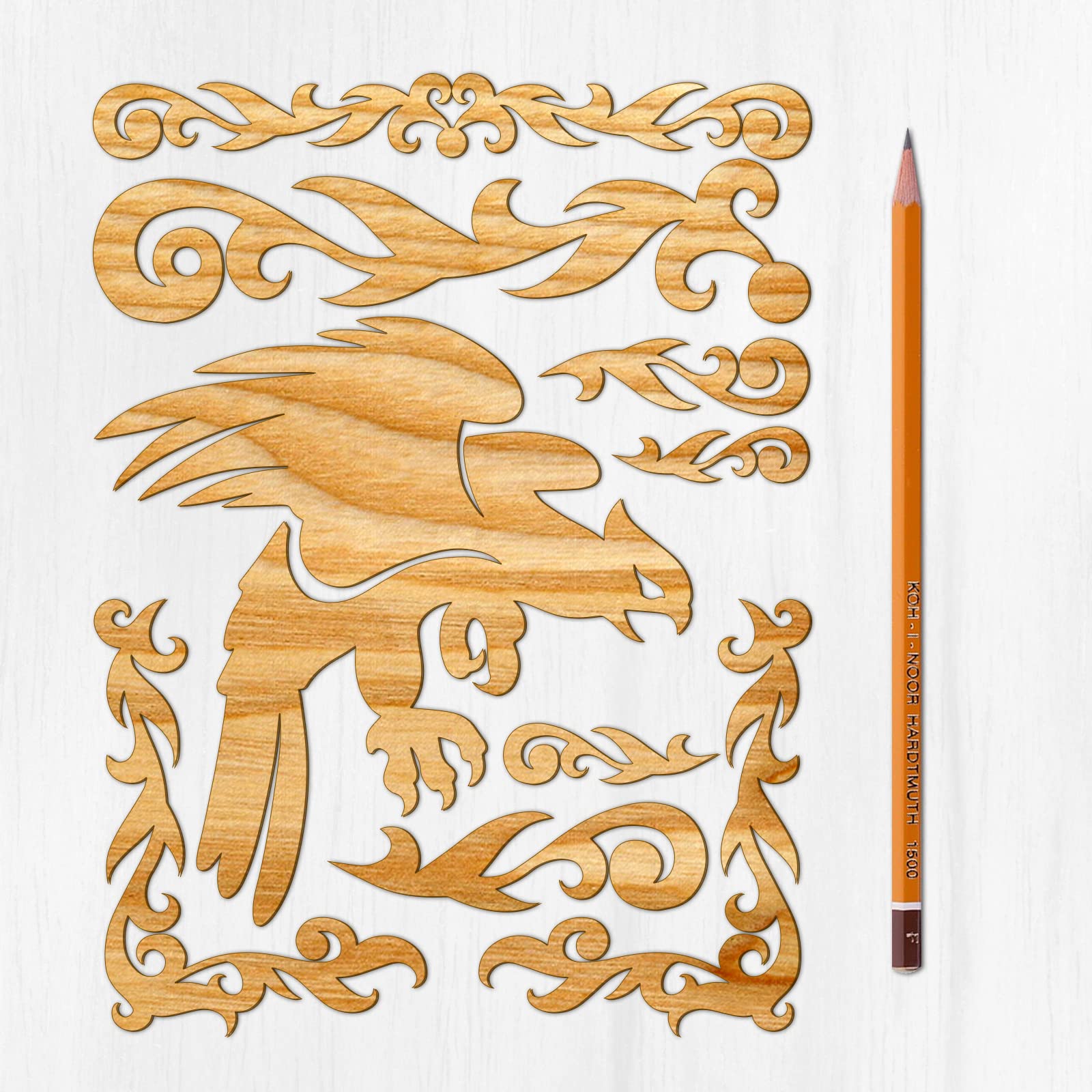 Ajoure Fine Lasercut Embelishments # Art Deco Eagle Floral Pattern Border Vintage Veneer Wooden Chipboard Plywood Silhouette for Craft