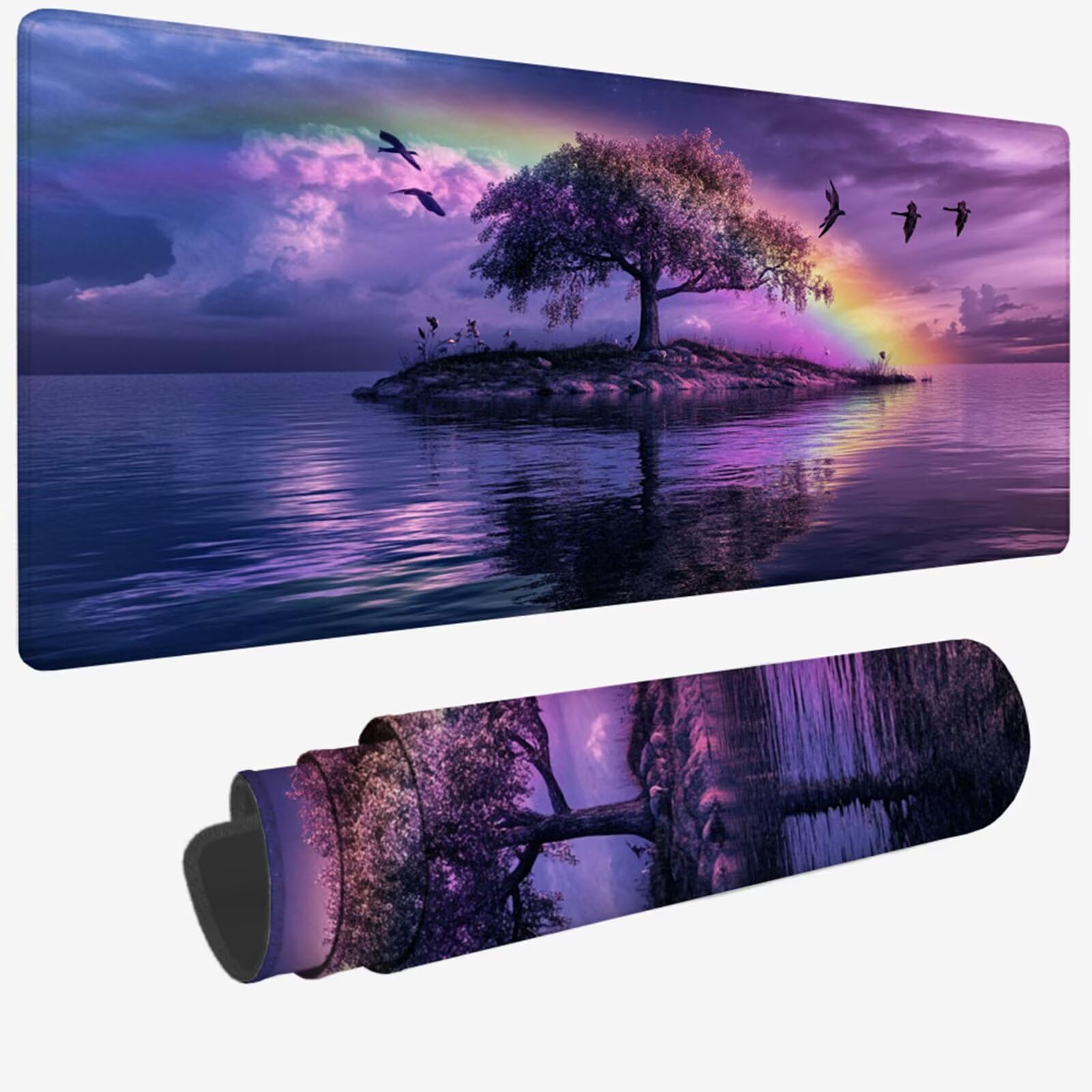 Podkładka pod mysz XXL 1400 x 600 x 3 MM, fioletowa duża podkładka pod mysz z wodoodporną i antypoślizgową tęczą pod ręką zszyte krawędzie, poprawia precyzję i szybkość dla gracza W-368