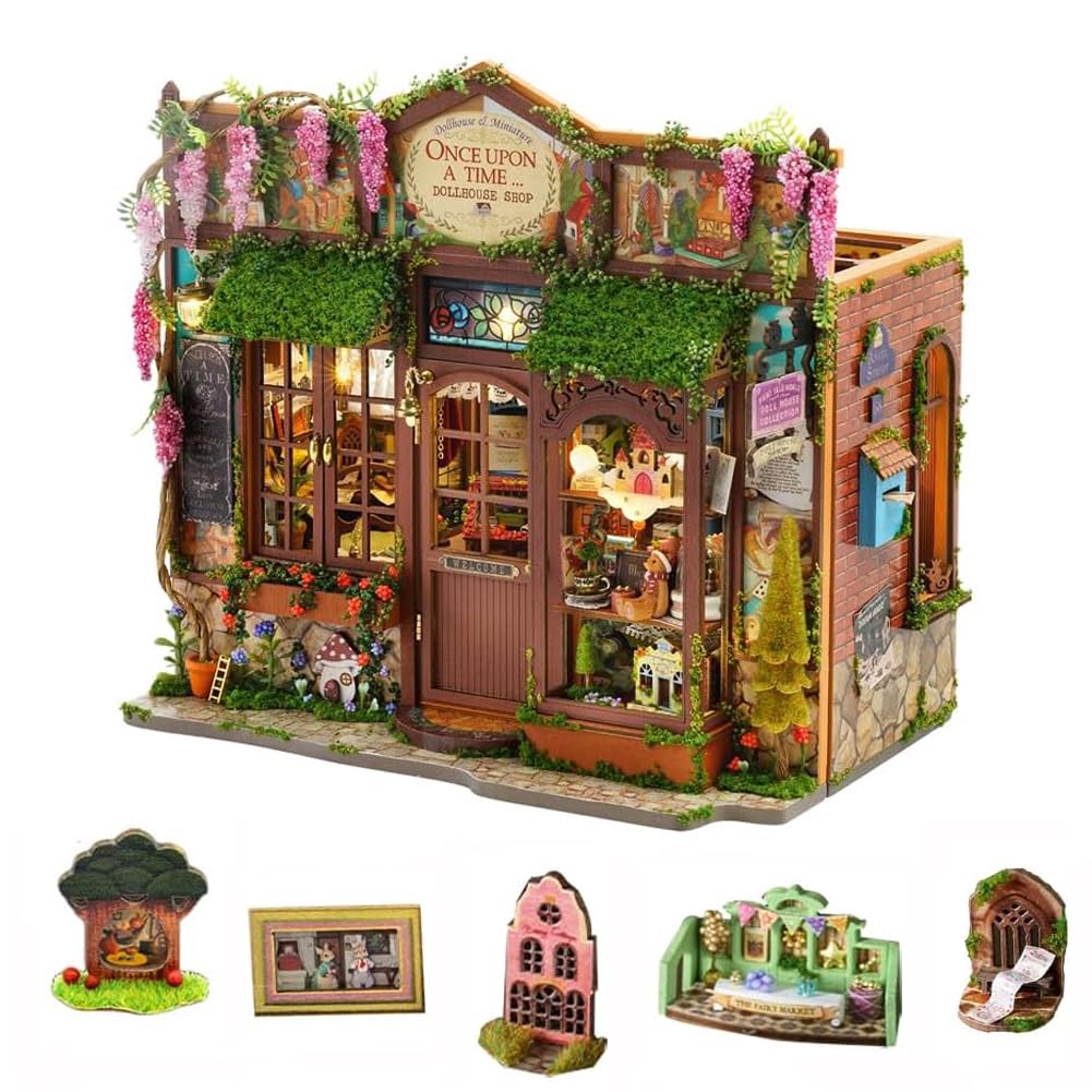 Miniaturowy zestaw do samodzielnego wykonania, drewniane, miniaturowe zestawy modeli, dla dorosłych, domek dla lalek ze światłem LED, kreatywne prezenty na Boże Narodzenie (sklep domowy)