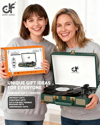 Miniatura 11 de Tocadiscos portátil Bluetooth de 3 velocidades con altavoces mejorados integrados, grabación USB de vinilo a MP3, RCA, AUX y salida de auriculares,