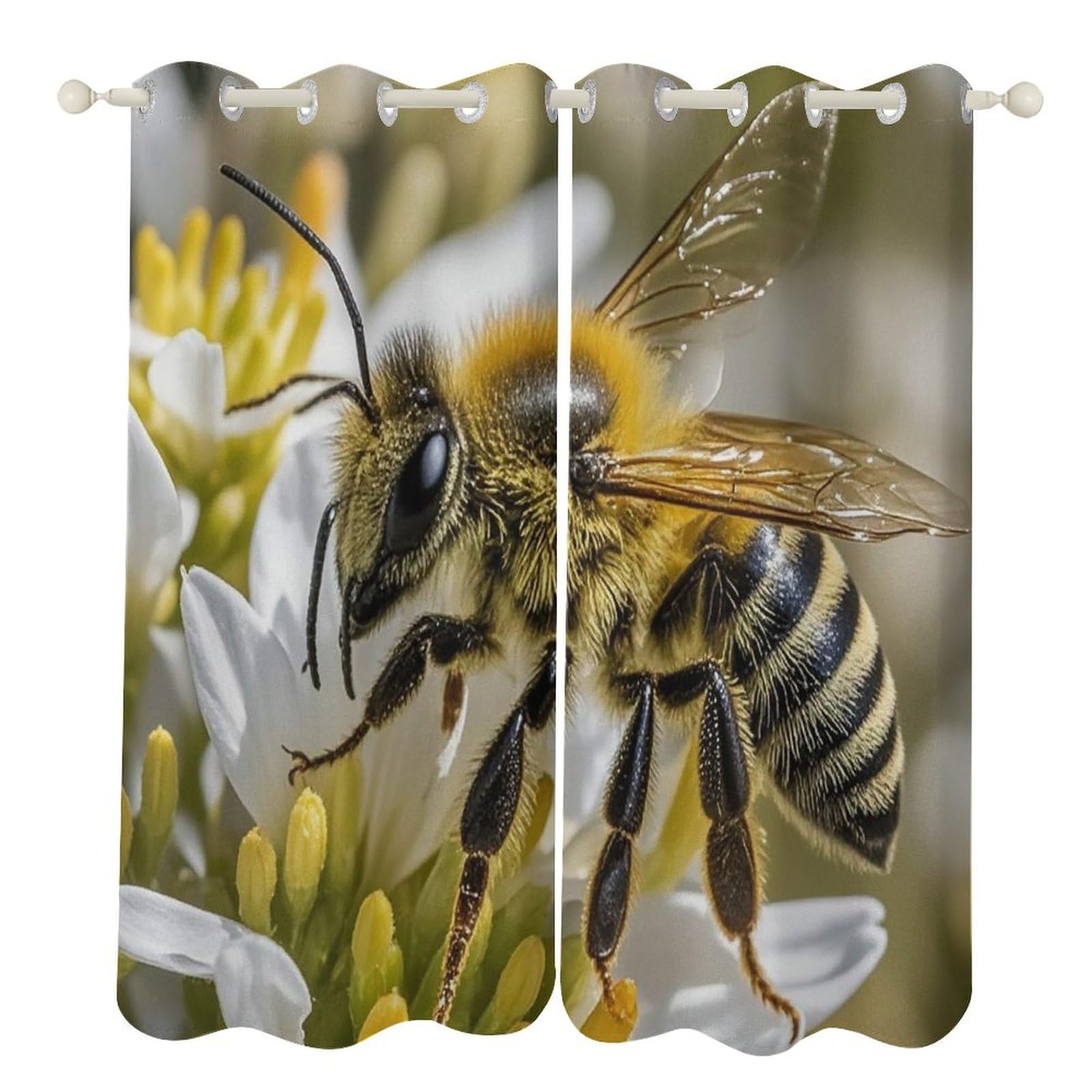 Rideaux occultants motif abeille 132x213 cm isolants pour salon et salle de bain