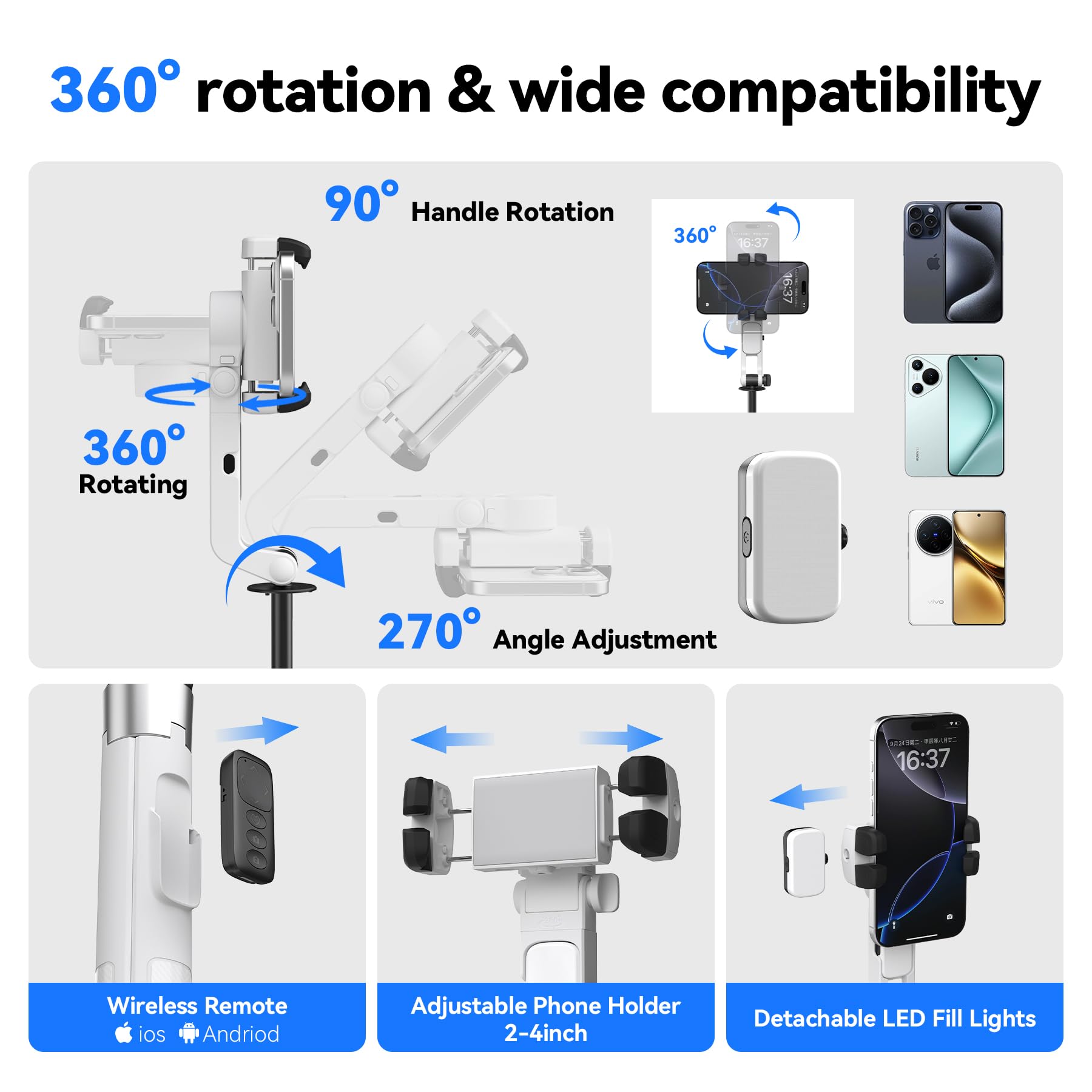 Treppiede automatico per iPhone con luce da 71 pollici Selfie Stick Treppiede Stand segue il tuo movimento Stabilizzatore cardanico a 360 ° con telecomando wireless per Creatore di contenuti Vlog