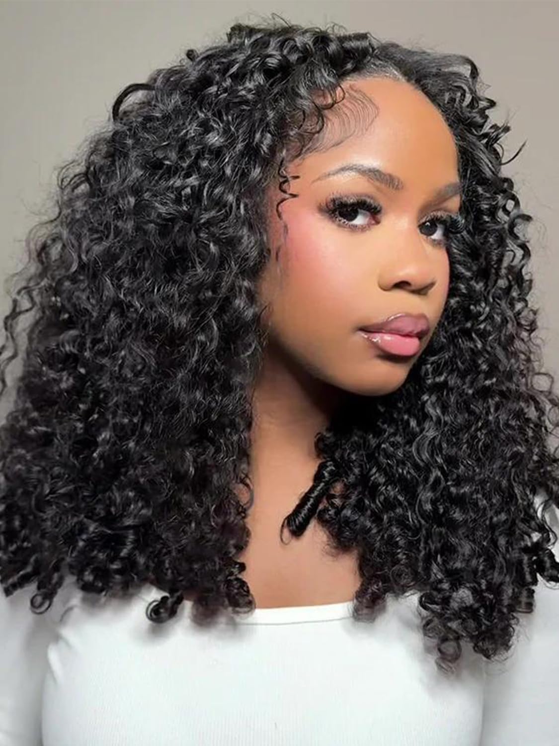 Curlyme Burmese Curly V Part Wigs With Spiral Curls End Upgrade V Part Human Hair Wig With Drawstring for Black Women 180% Density Glueless Wigs Human Hair Natural Black Blend Curly 22 Inch