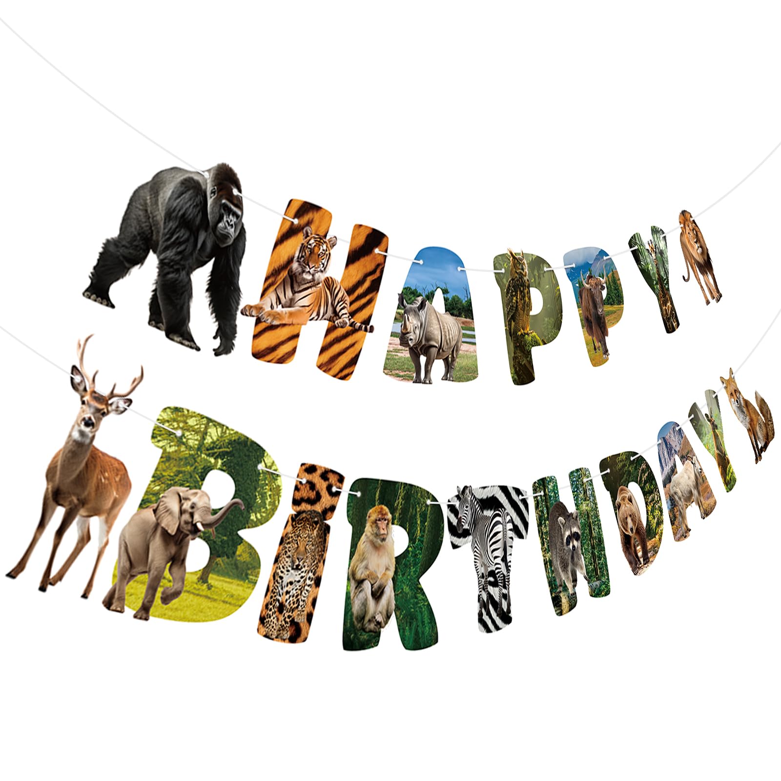 Happy Birthday Banner Safari Animals Party Decorations Safari Animals Birthday Party Garland for Kids Safaris Animals Theme Birthday Party Supplies — image 1