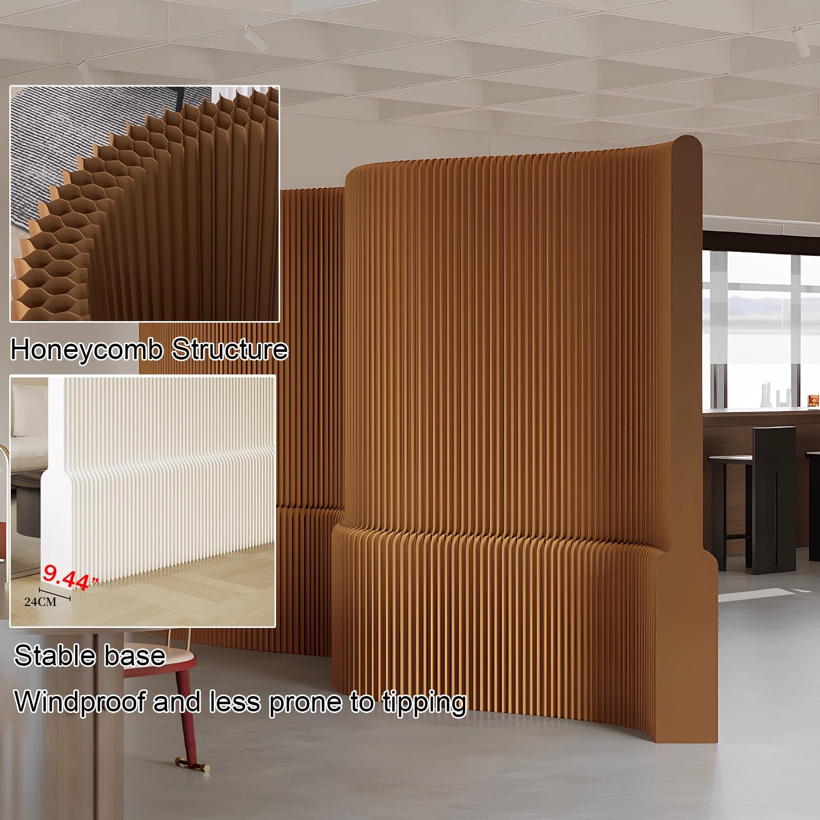 Divisorio a Soffietto Pieghevole - Schermo in Carta Indipendente e Mobile, Pannello a Parete Estensibile per Negozio di Abbigliamento, Marrone, 300-400 cm x 220 cm, Ideale per separare Gli s