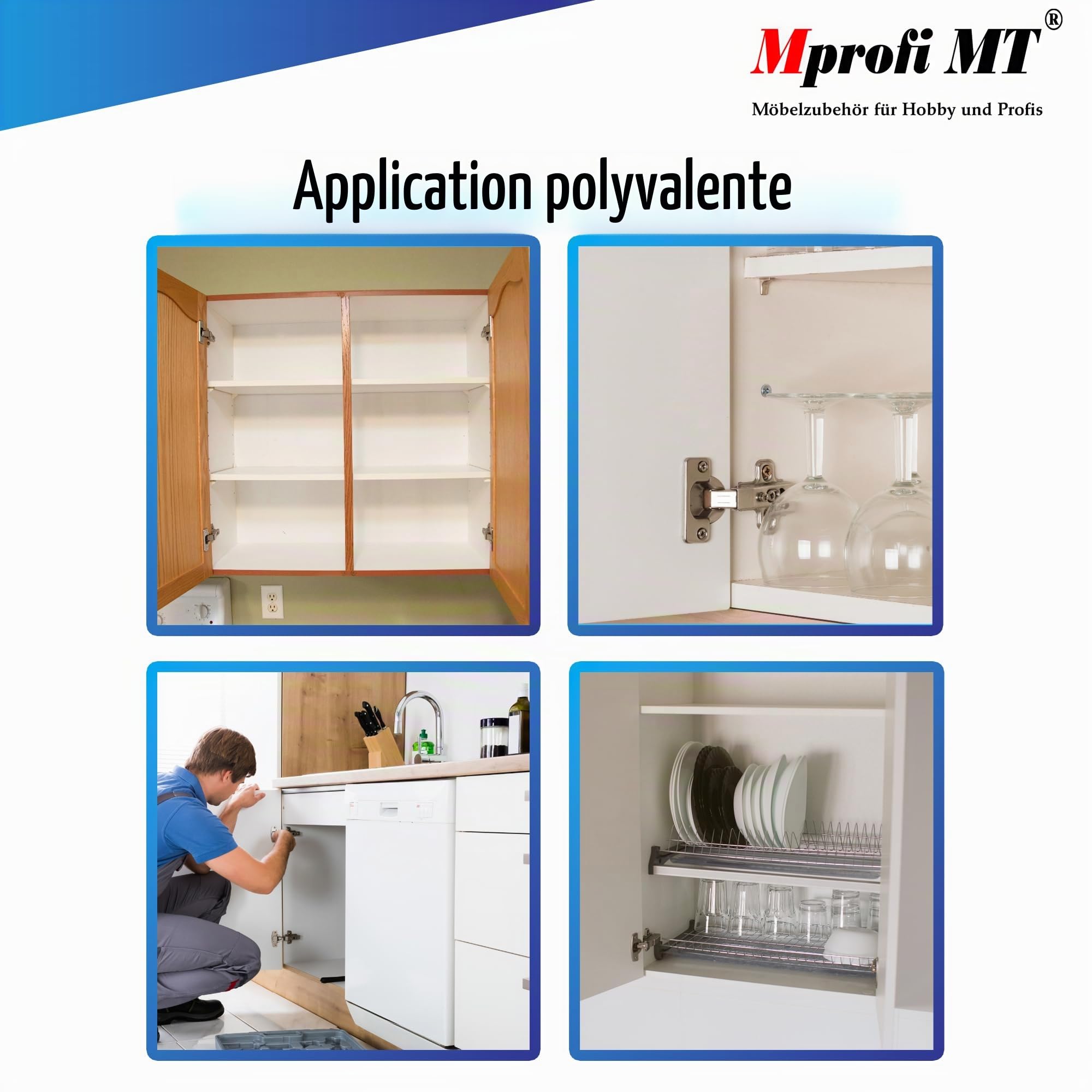 Mprofi MT® 20 Pièces | Charnières Porte Placard | Porte Existante | Ø35mm Charnières de Placard de Meuble | Charnière Invisible | Charnière de Cuisine pour Porte D'armoire