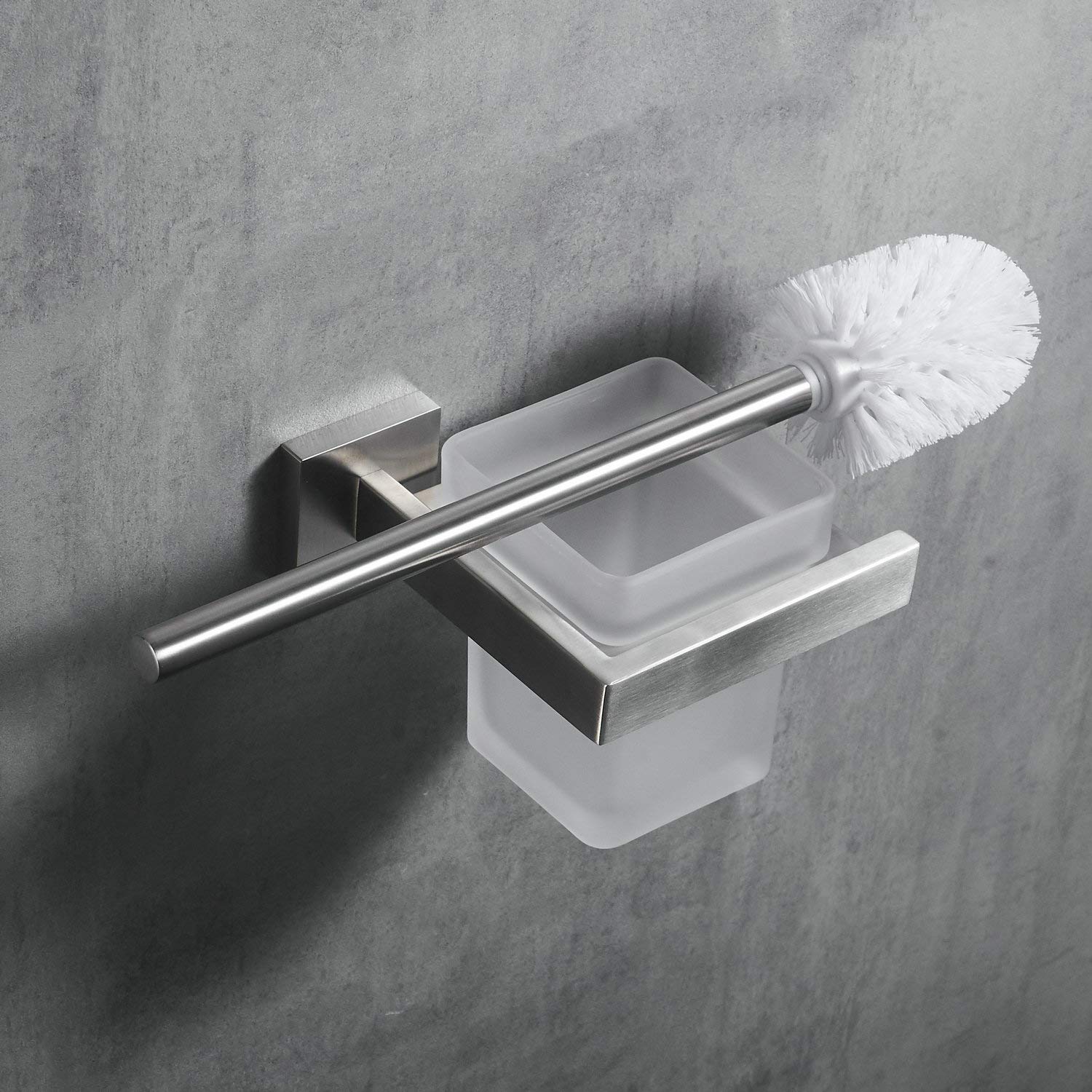 Escobilla WC, Escobilla de Baño Pared, Cepillado/Mate, Acero Inoxidable y Vidrio
