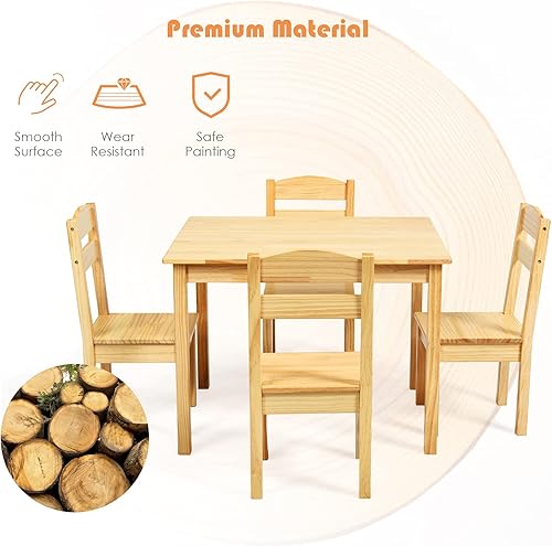 Miniatura 31 de KOTEK Juego de mesa y 4 sillas de madera para niños, mesa de actividades múltiples para aprender, jugar, dibujar, mesa de picnic y sillas para el