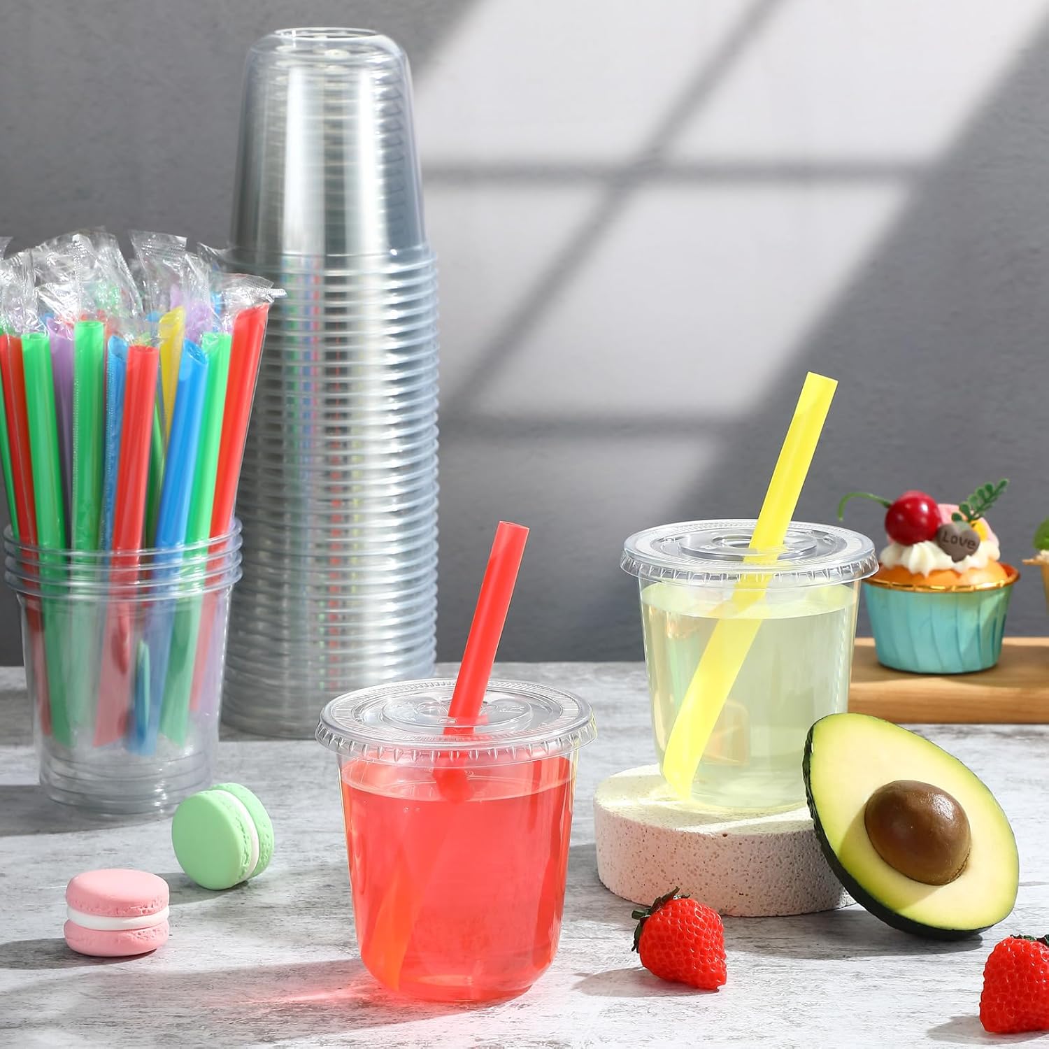 50 Sets Clear Cups with Lids and Jumbo Smoothie Straws Disposable Plastic Cups for Smoothies, Bubble Milk Tea, Milkshakes, Cold Drinks(12 oz) - Image 2