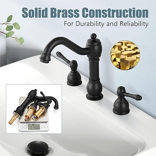 Miniatura 5 de Aolemi Grifo mezclador de lavabo de baño de 8 pulgadas con 3 agujeros, montaje en cubierta, con montaje de drenaje emergente, mango de doble palanca