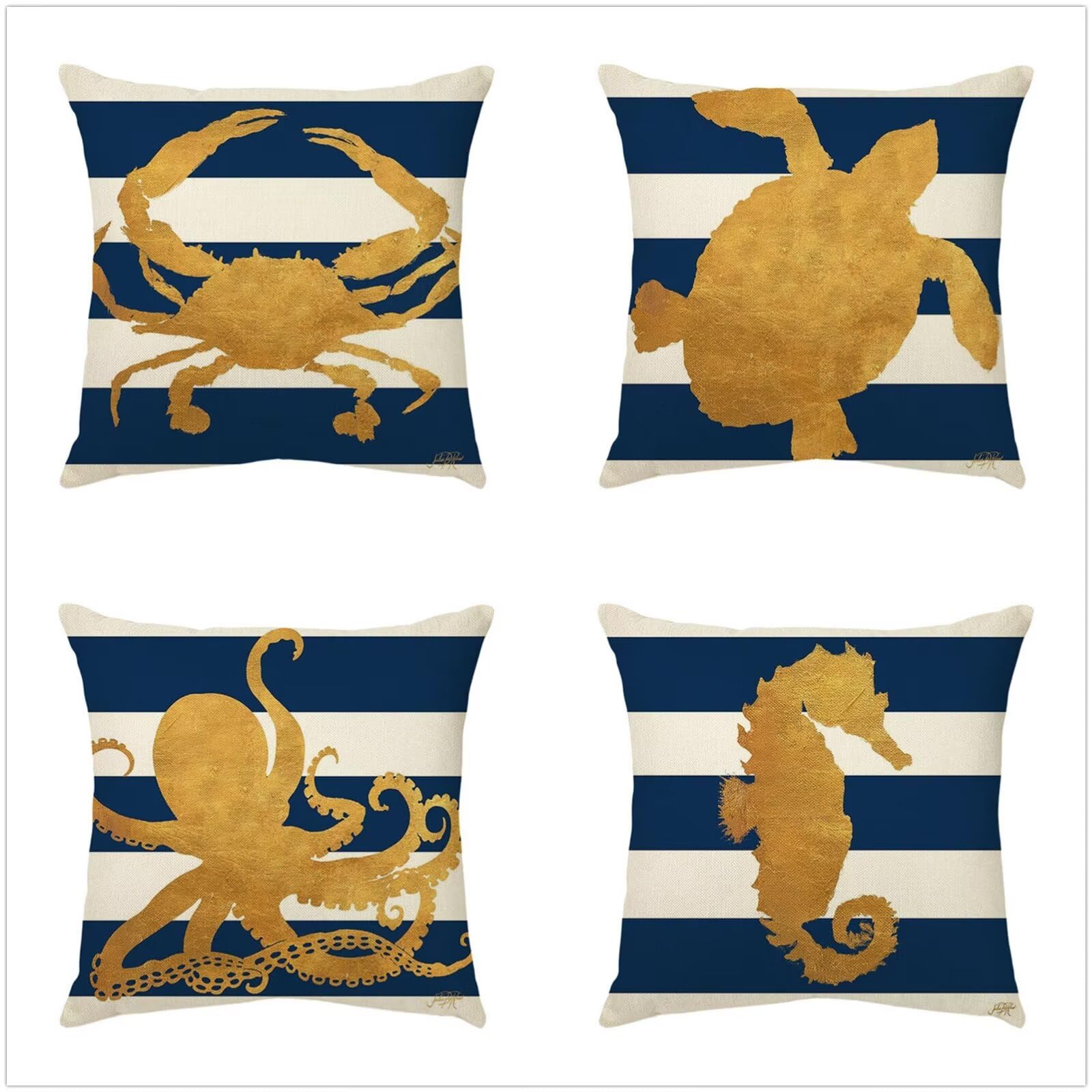 Federe Cuscini Divano 60x60cm Set di 4 Cuscini per Divano in Morbido Cuscini Esterno Quadrato Doppio Lato Estate Impermeabili Vita marina Cuscini Decorativi,per Divano Soggiorno Letto Giallo OW-8851