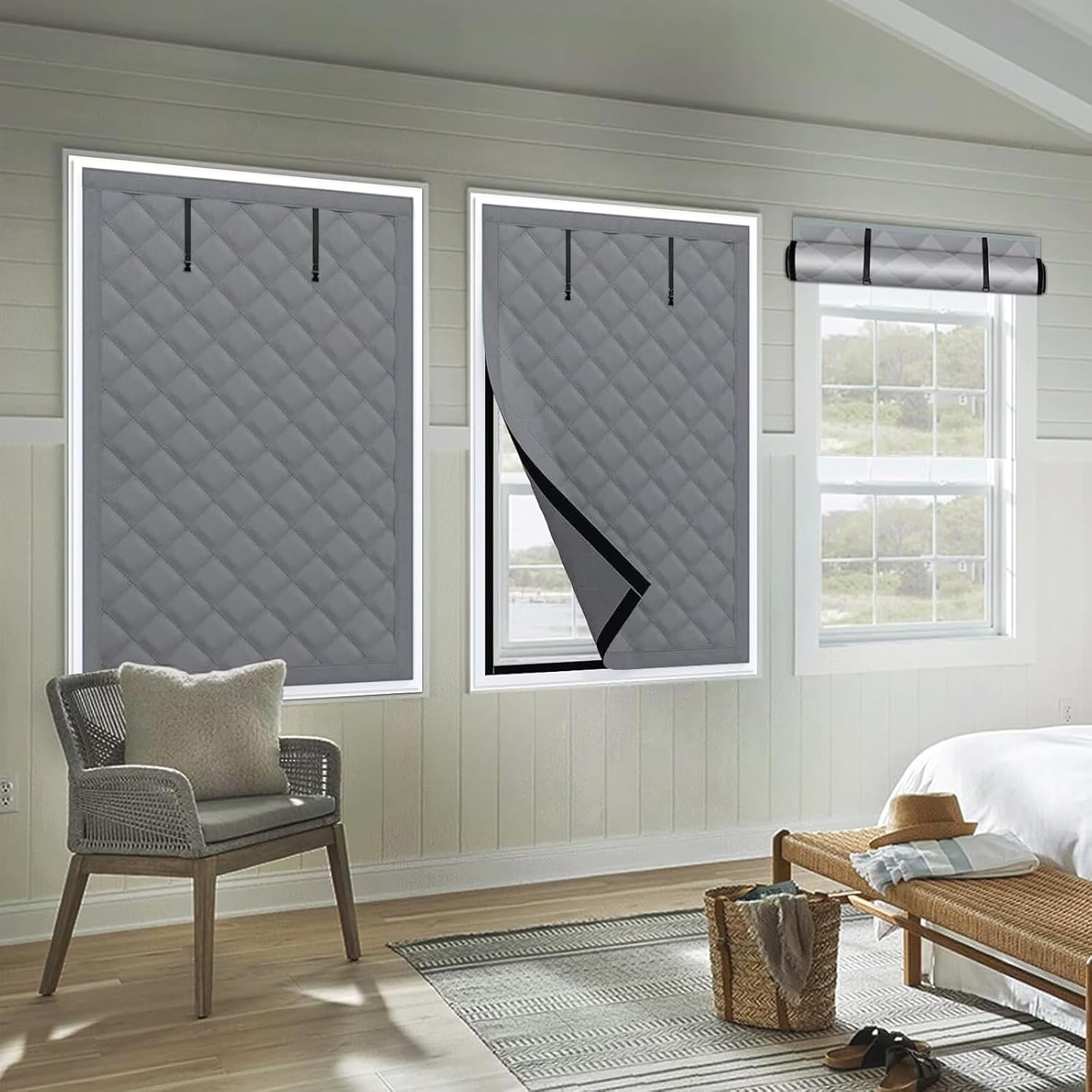 20/24/28/34/39/43/51/63/79in Winterize Insulated Window Cover, 3 Layer Oxford Cloth Cotton Thermal Curtains, Insulation Windows Blanket Self-Adhesive(Black,24x63in/60x160cm)