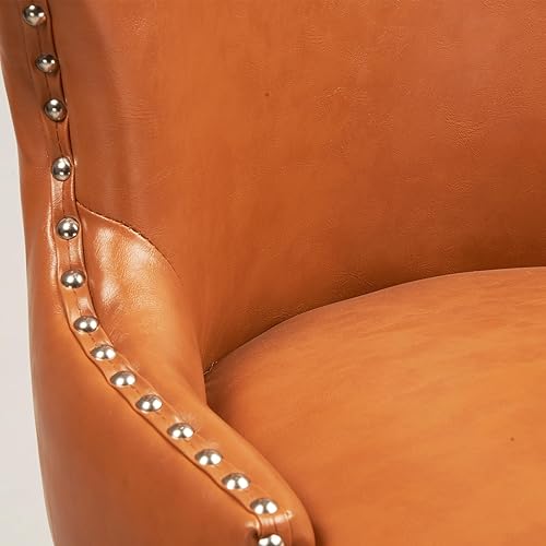 Miniatura 8 de CUYOCA Taburete de bar giratorio de altura de mostrador con respaldo de ala de remache y patas de marco de madera, taburetes de bar tradicionales