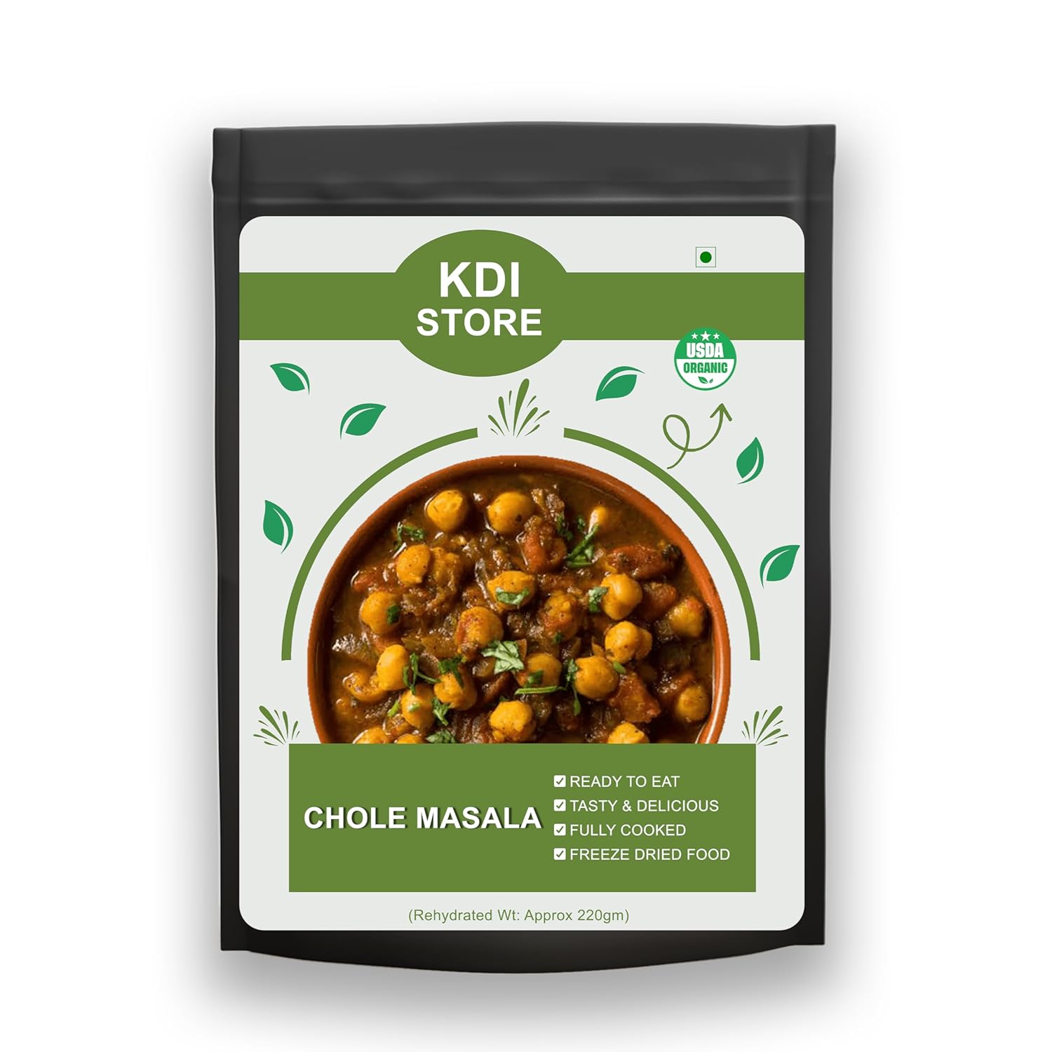 KDI Store Chole Masala, Ready to Eat Punjabi Style Chickpea Curry, Freeze Dried, USDA Organic, 65g