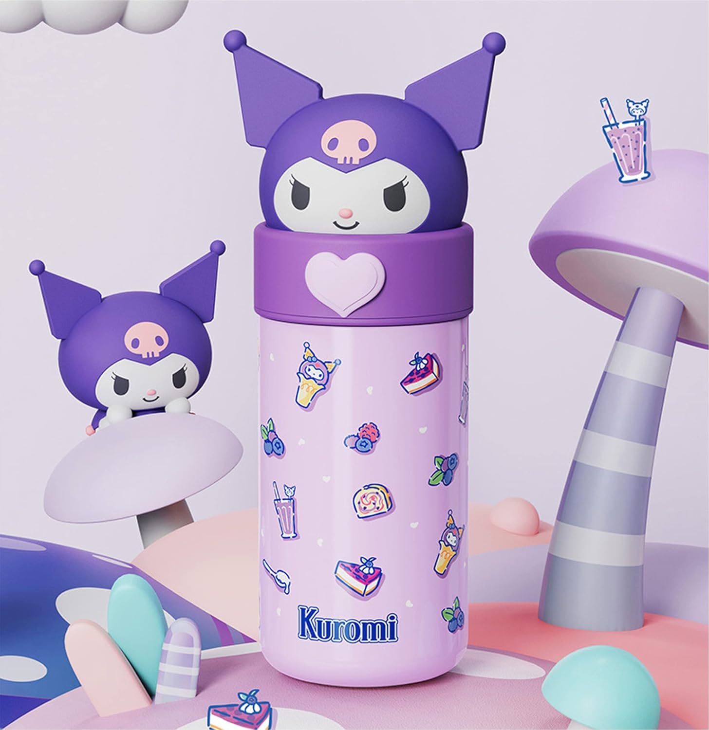 Everyday Delights Kuromi Stainless Steel Insulated Water Bottle 350ml - Purple - Image 2