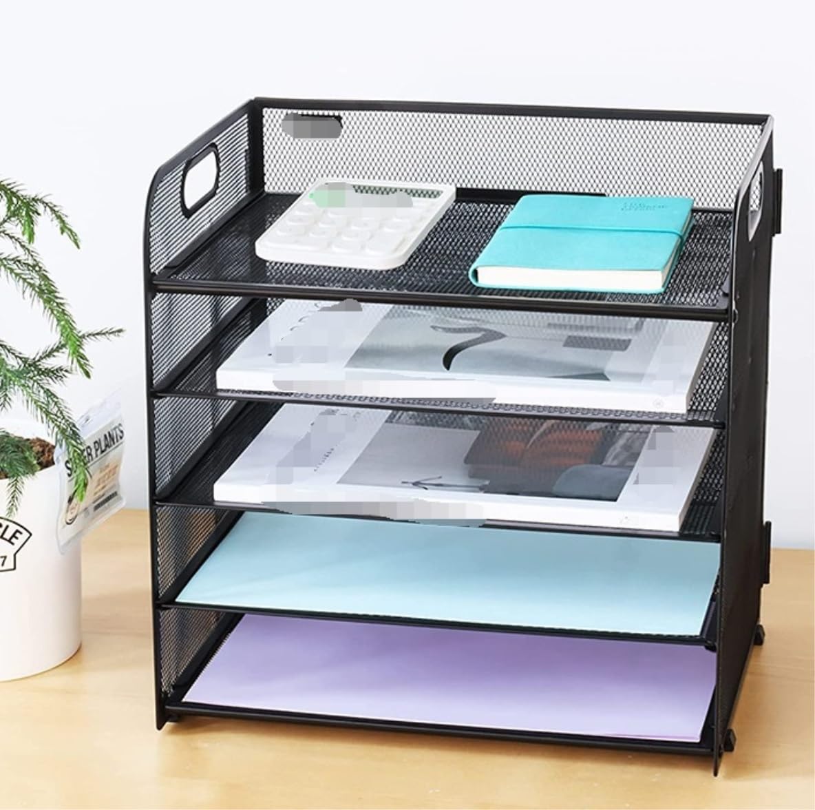 Porta Oggetti da Scrivania Organizzatore Da Scrivania In Rete Organizzatore Di File Da Tavolo Con Selezionatore Di Scaffali A 5 Livelli Con Maniglie Laterali Organizzatore Scrivania(Black)