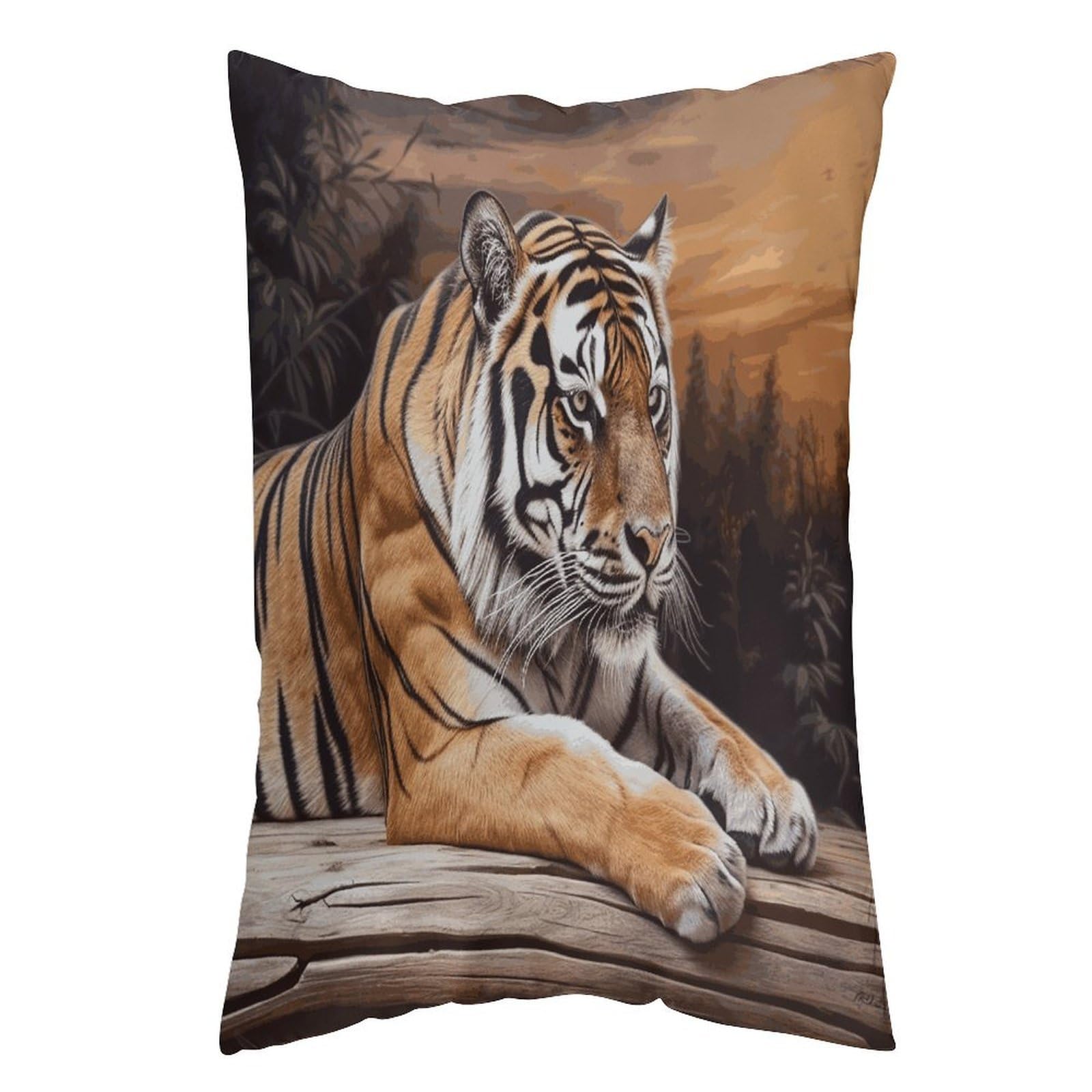 LDGSUPH Tiger Lying on Wood Pillow Cases Soft Pillowcase with Invisible Zipper Wrinkle Resistant Pillow Covers Breathable Removable Pillow Protector for Bed Sofa Car 16 "x24