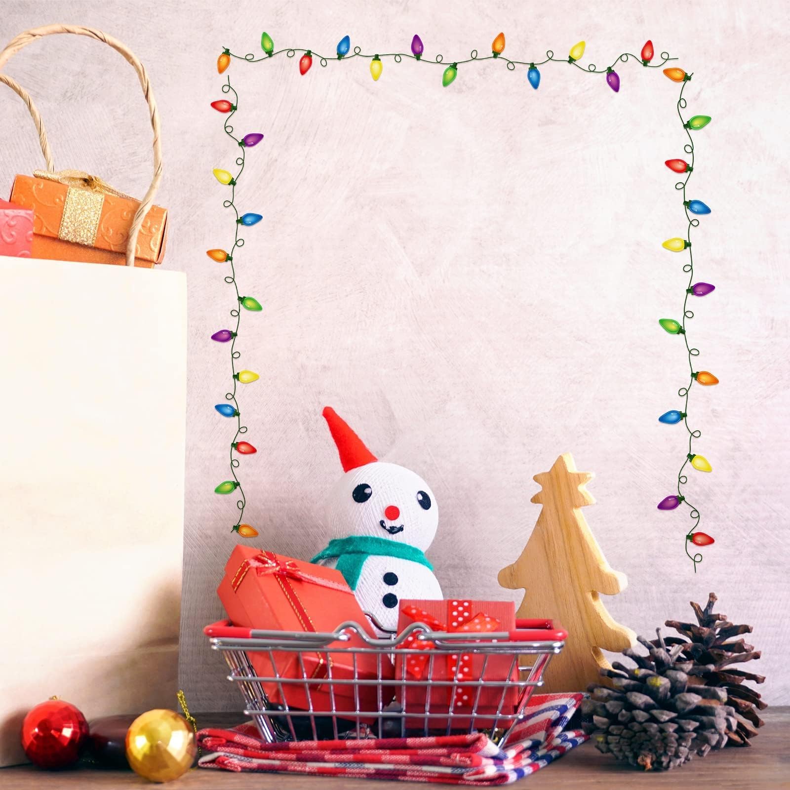 4 hojas de calcomanías de pared de Navidad de PVC, calcomanías de Navidad para ventana, luces de bombilla, calcomanías de pared, suministros de fiesta, ventana, puerta, nevera, vacaciones, decoración