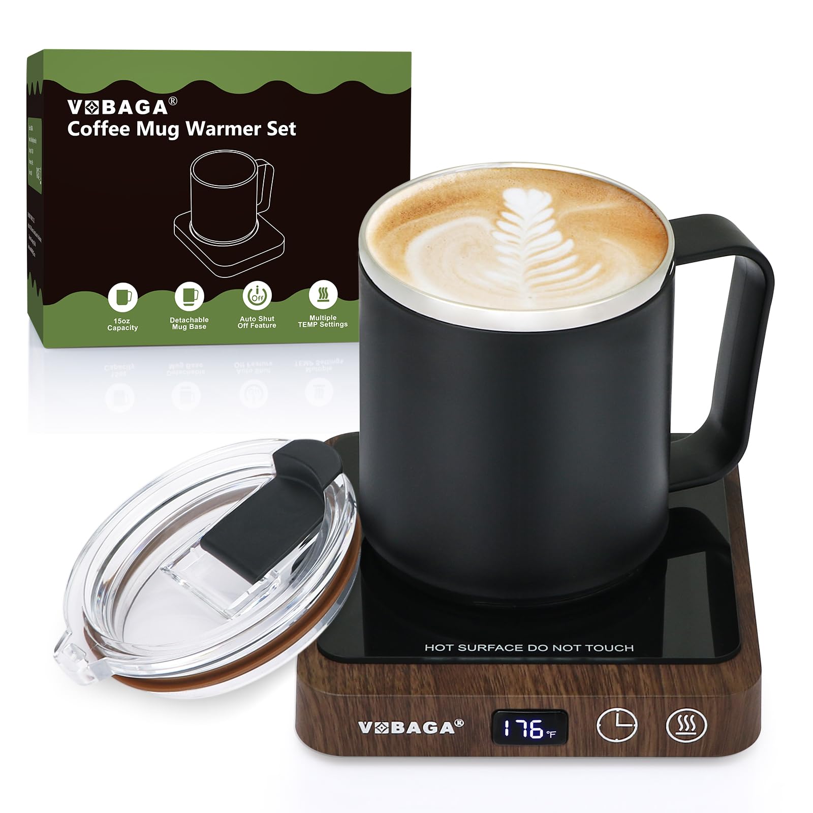 VOBAGA Coffee Mug Warmer &15oz Mug Set
