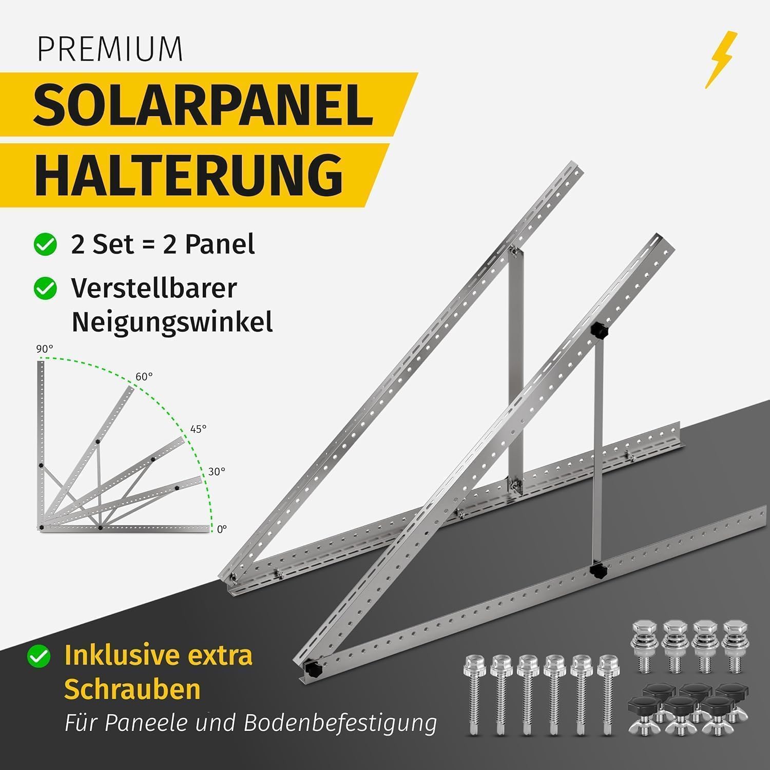Avoltik Balkonkraftwerk Halterung im 2er Set (bis 114cm) I Halterung für 2 Solarpanel-Module I Verstellbar von 0-90° I Ideal für Dach, Balkon & Boden