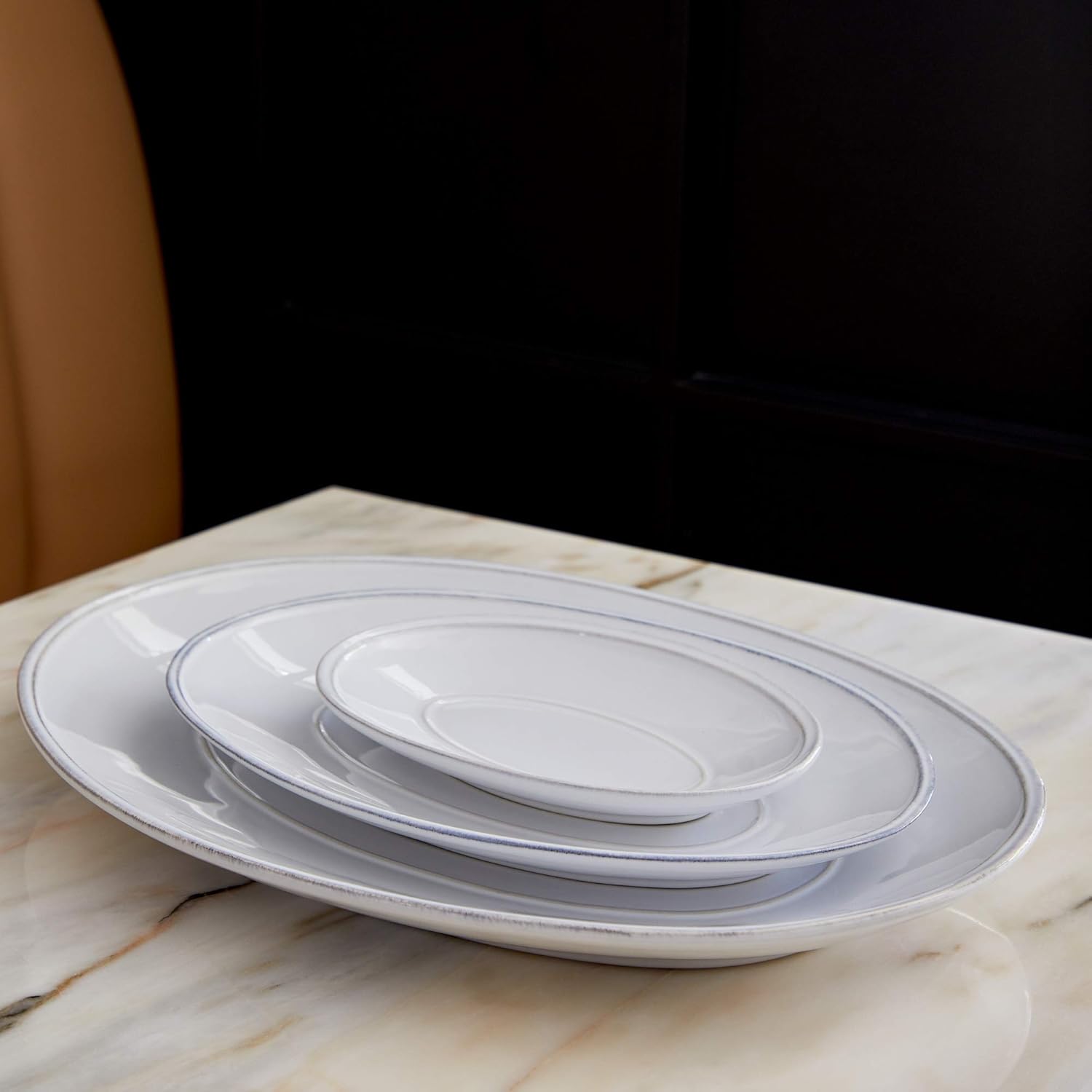 Costa Nova Ceramic Stoneware 12'' Oval Platter - Friso Collection, White | Microwave, Dishwasher, Oven & Freezer Safe Dinnerware | Food Safe Glazing | Restaurant Quality Serveware