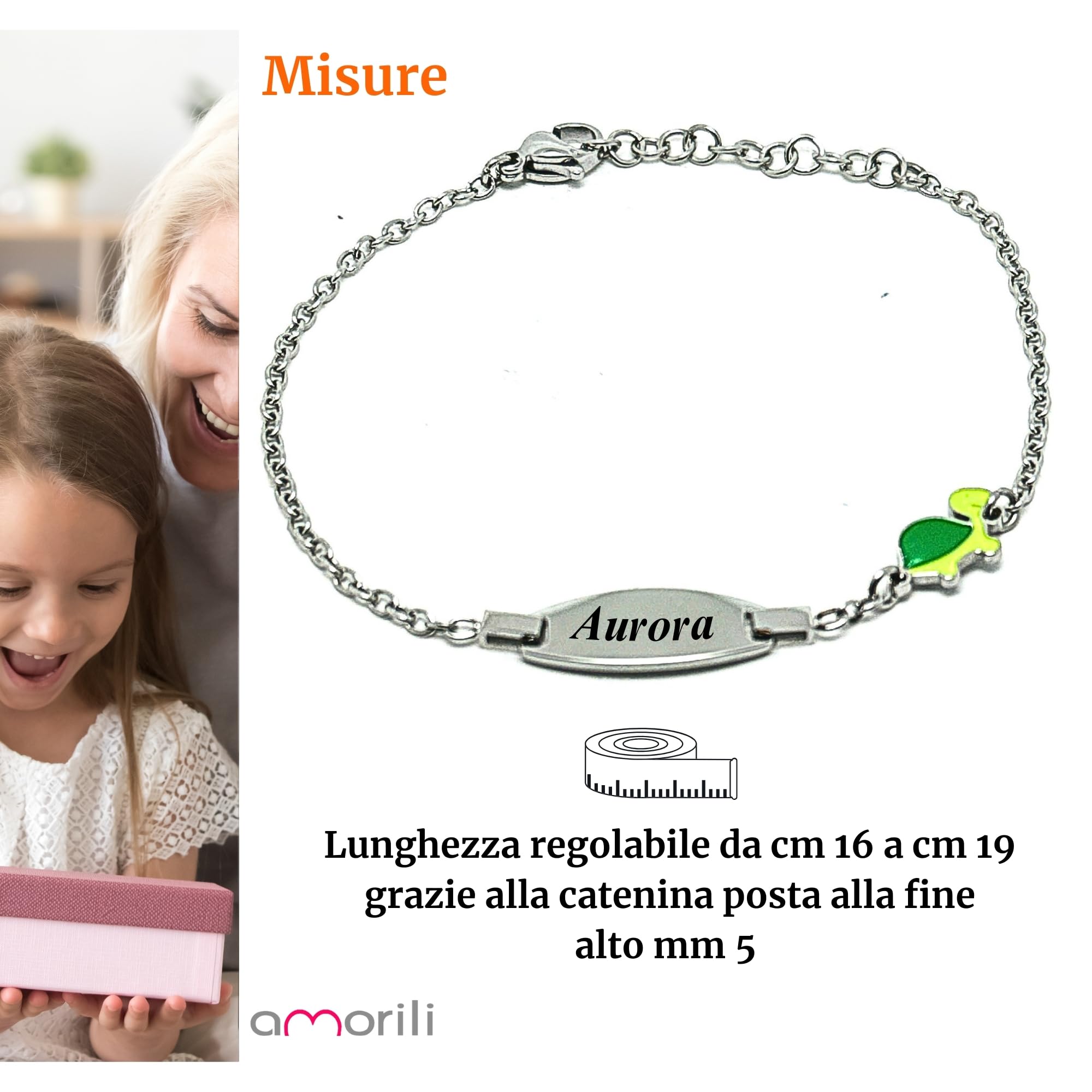 Bracciale Bambina Personalizzato in Acciaio Inox – Idea Regalo Nascita, Battesimo, Compleanno – Gioiello Bimba con Incisione Gratuita BCC3103