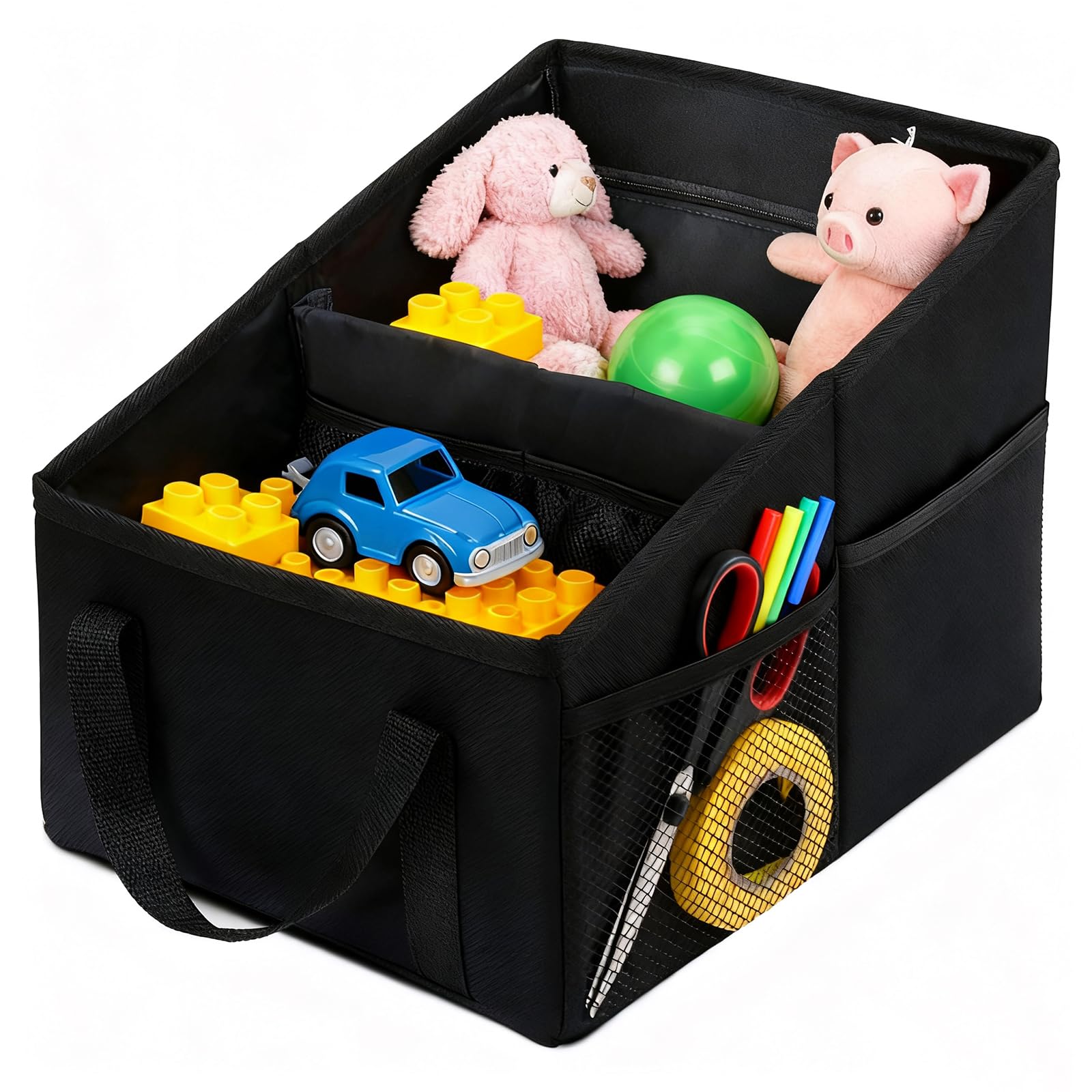 Dhswnng Black Car Organiser, Boot Storage Organiser 31X25x25cm Foldable Multi-Compartment Car Caddy Organisers With Handle Cars Seat Organisers Backseat Storage Box