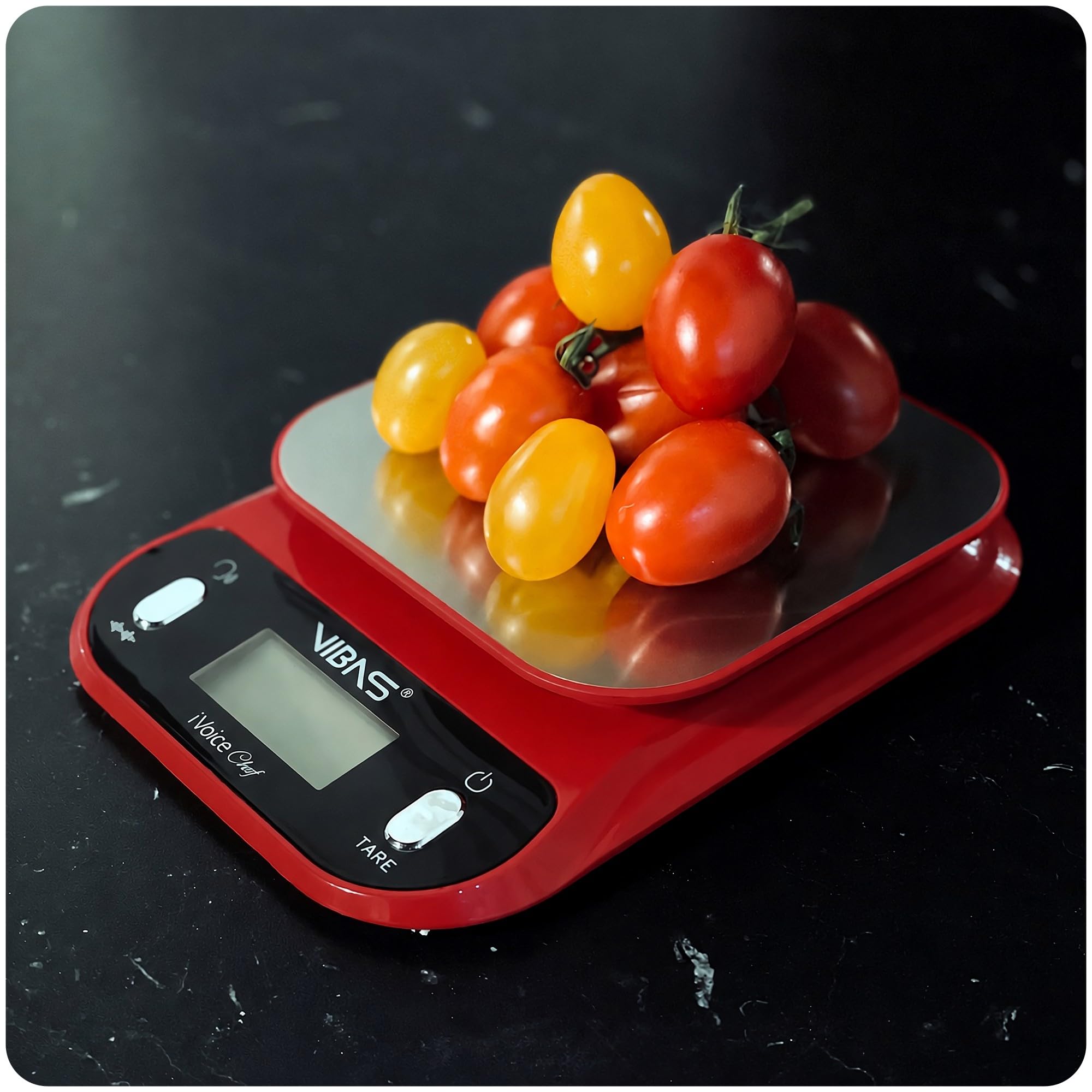 Sprechende Küchenwaage VIBAS iVoice Chef mit Schüssel, für Sehbehinderte und Senioren, 5 Sprachen, akustische Signale, Gewichtswiederholung, einstellbare Lautstärke, 10 kg, Batterien inklusive