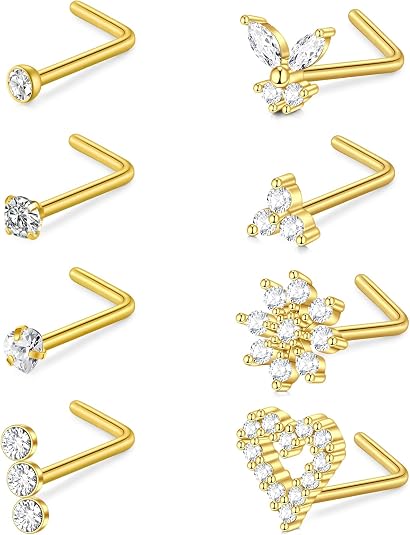 thumbnail: FECTAS Neusring L-Vorm 18G 20G - Roestvrij Staal Met CZ Diamant 1,5-3 Mm