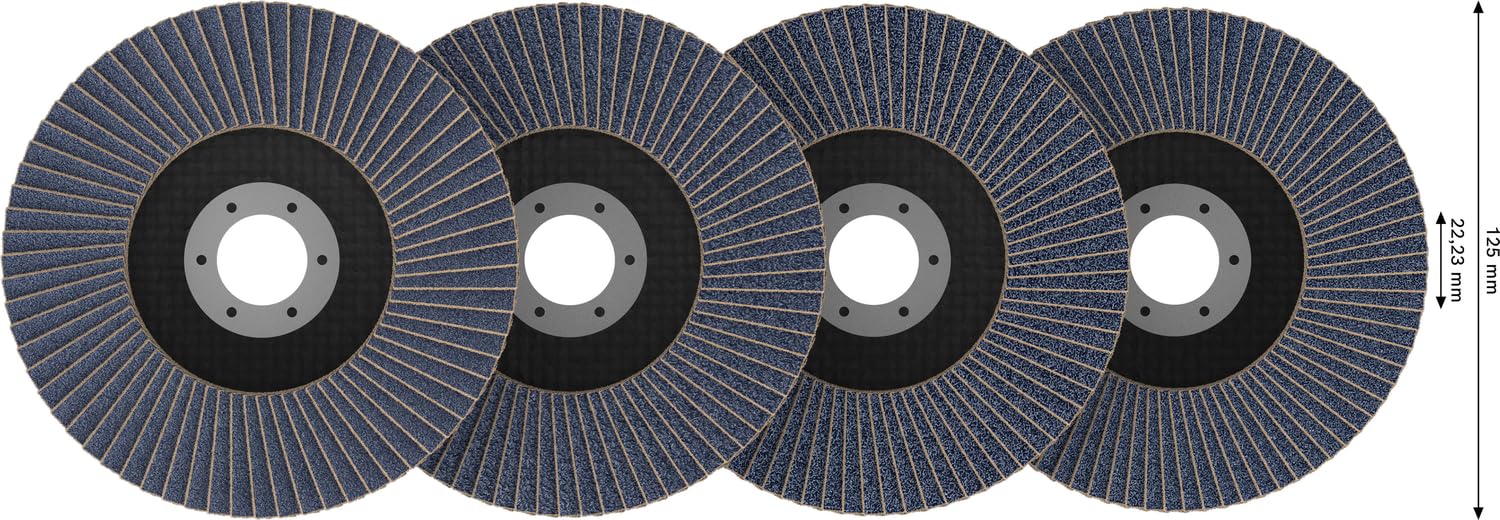 Bosch 60x X451 Fächerschleifscheiben Set (für Stahl, Aluminium, Ø 125 mm, Körnung 40, 60, 80, 120, Professional Zubehör Großer Winkelschleifer)