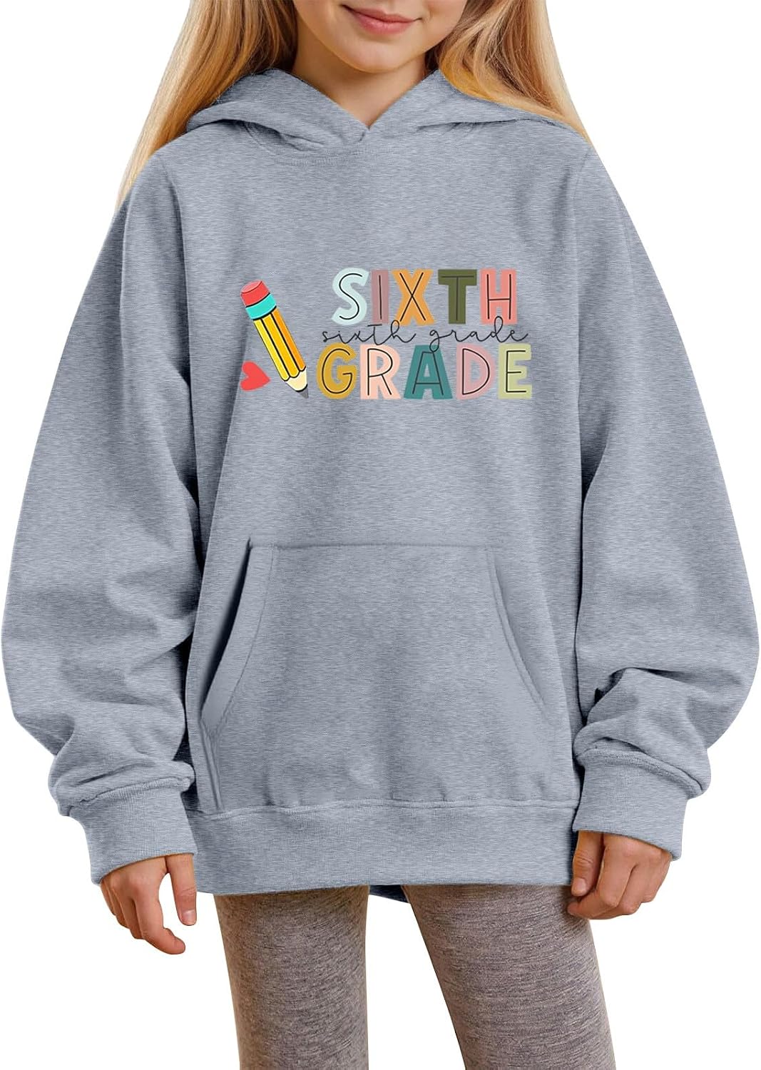 Girls Back to School Hooded Sweatshirt Graphic Hoodie Athletic Pullover First of Day School Sweatshirt Oversized Pullover