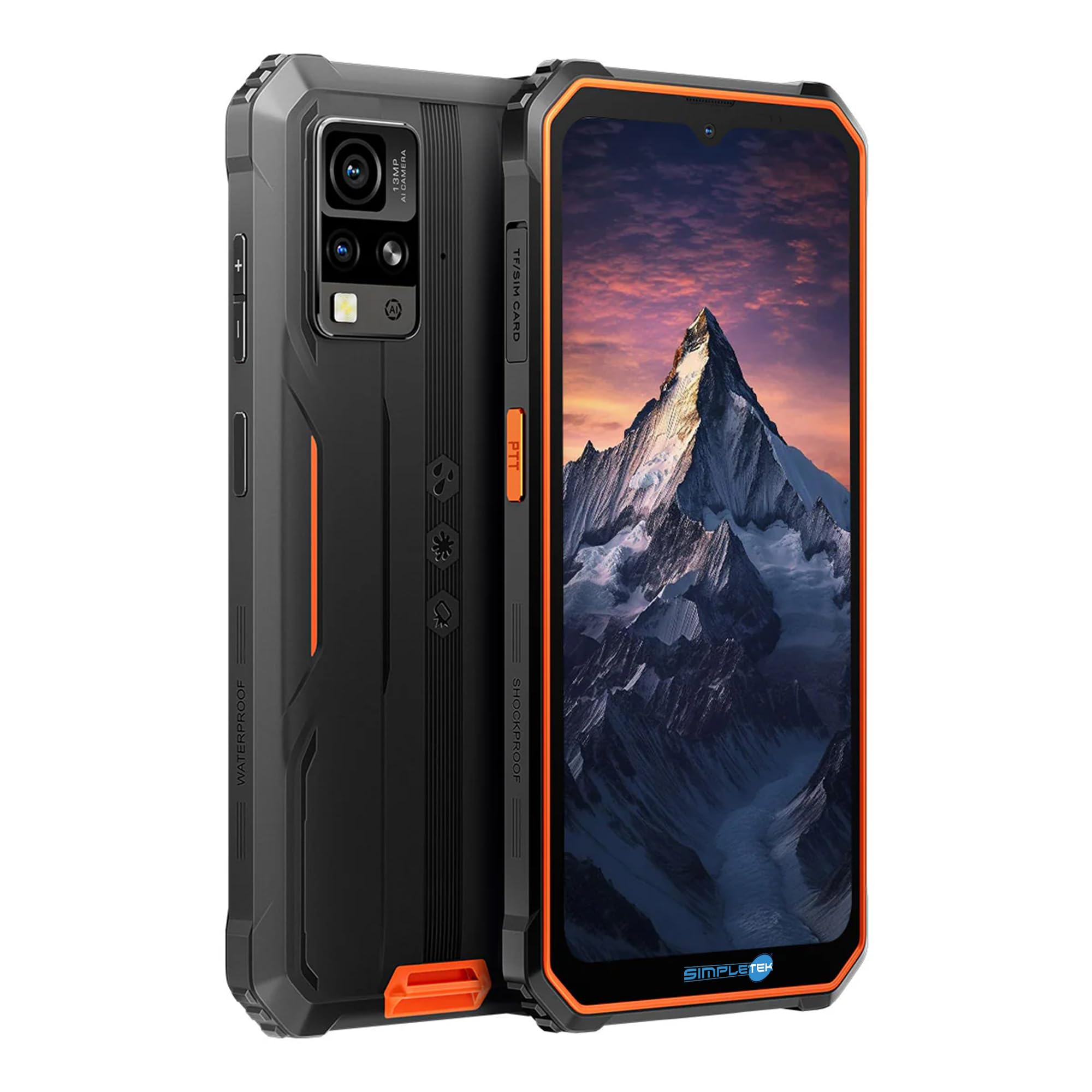 SIMPLETEK Smartphone profesional resistente, 128 GB ROM, 4 + 8 GB RAM Boost - batería de 5180 mAh, protección IP68/IP69K, Android 14, NFC, Dual SIM | Duradera