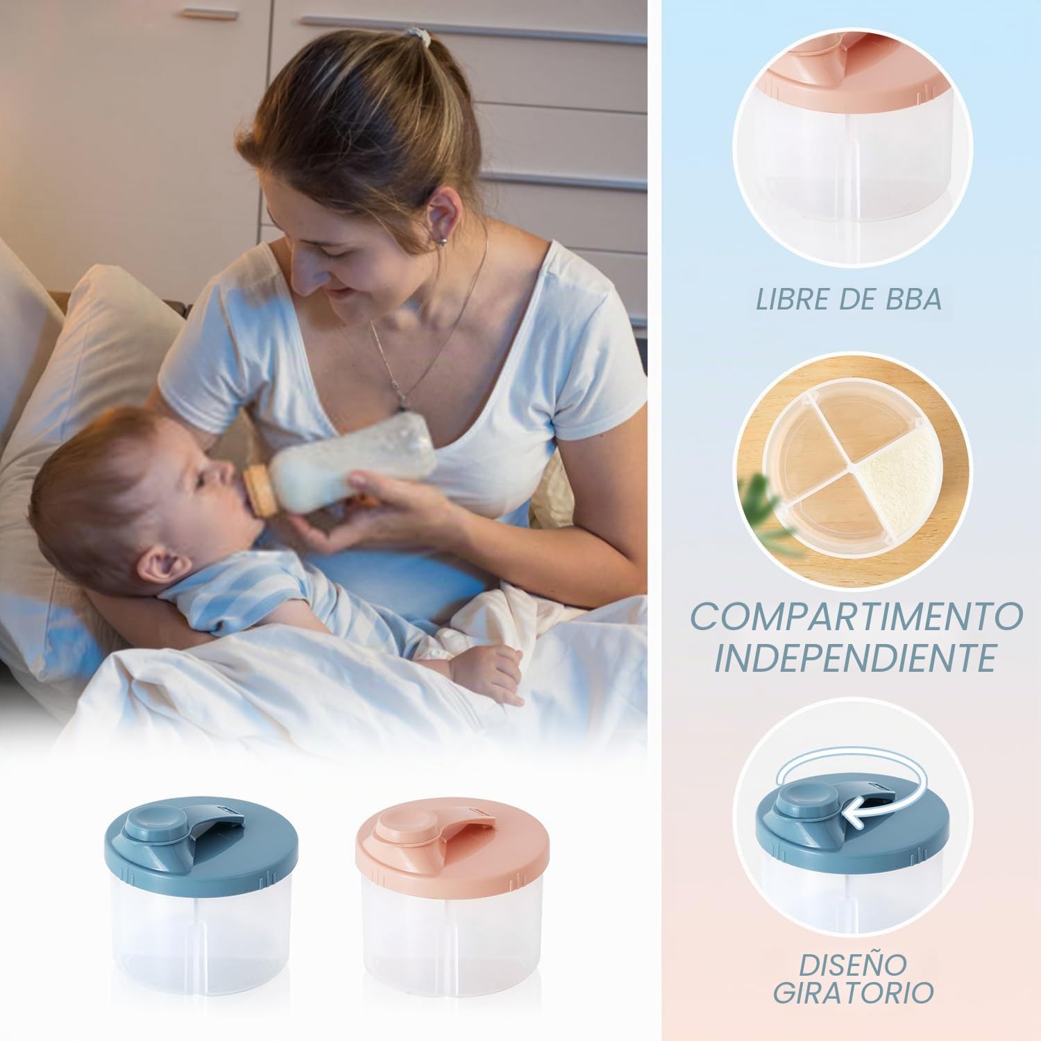 2 macetas dispensadoras de leche en polvo para bebés, olla de fórmula en polvo con cubierta giratoria, dispensadores de leche en polvo portátiles para viajes al aire libre