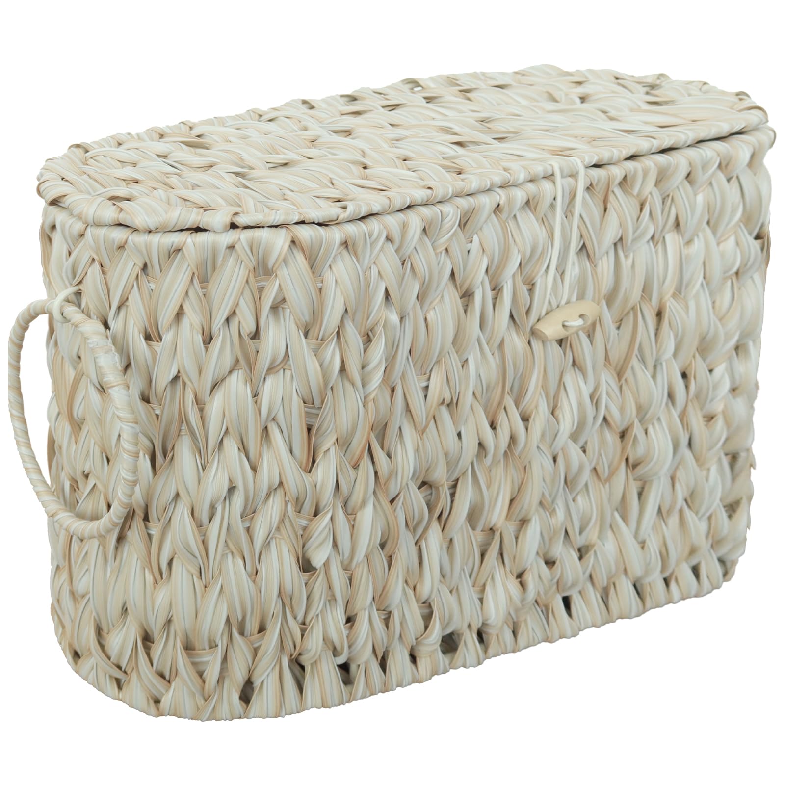 Coeusy Toilet Paper Basket,Wicker Toilet Paper Storage with Lid,Decorative Boho Wicker Basket for Bathroom,Free Standing-Cream White