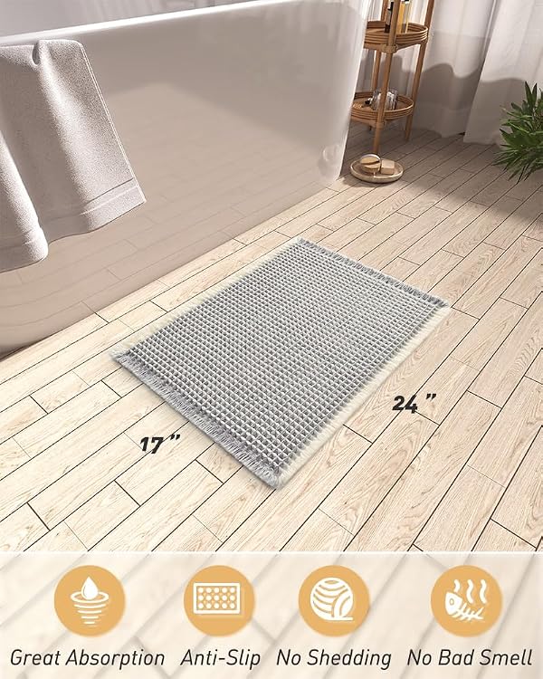 Upgraded Waffle Bath Mat Ultra Absorbent Non Slip Bathroom Mat, 17" x 24" by AMOAMI - Used condition - Image 7