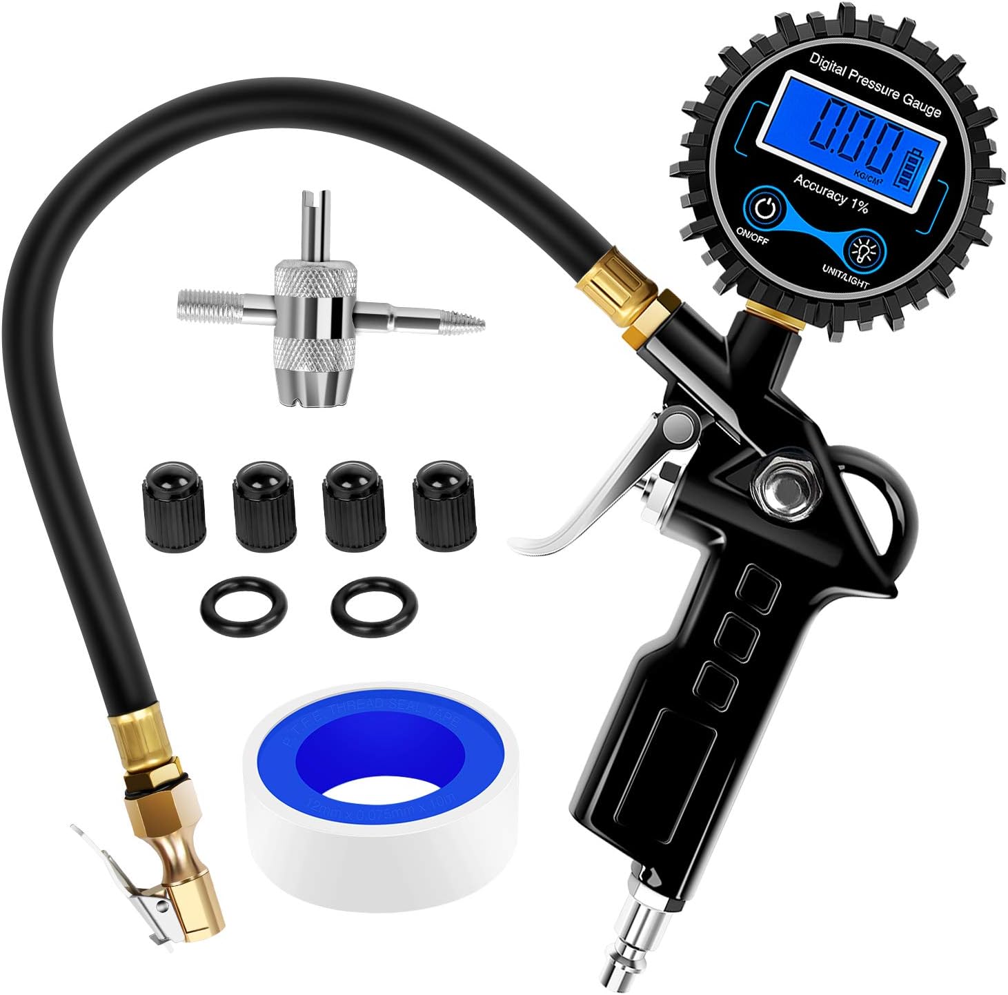 Nilight 50026R Digital Tire Inflator Pressure Gauge,250 PSI Air Chuck and Compressor Accessories Heavy Duty with Rubber Hose and Quick Connect Coupler for 0.1 Display Resolution,2 Year Warranty : Automotive