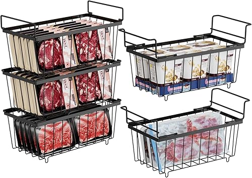 iSPECLE Paquete de 5 cubos organizadores de congelador, paquete de 3 organizadores apilables para congelador profundo y 2 organizadores colgantes
