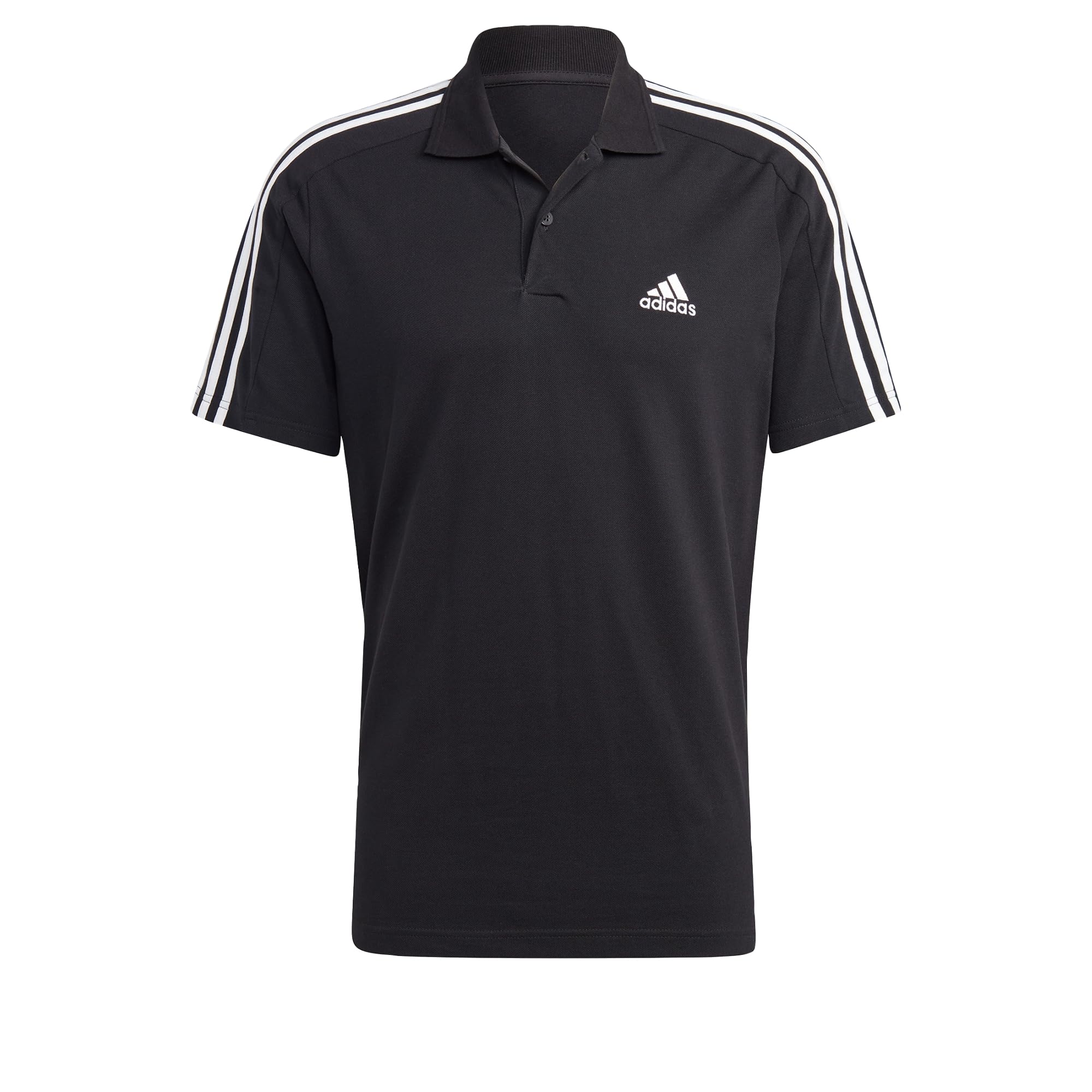 adidas Uomo Essentials Piqué Embroidered Small Logo 3-​Stripes Polo Shirt, Black / White, S